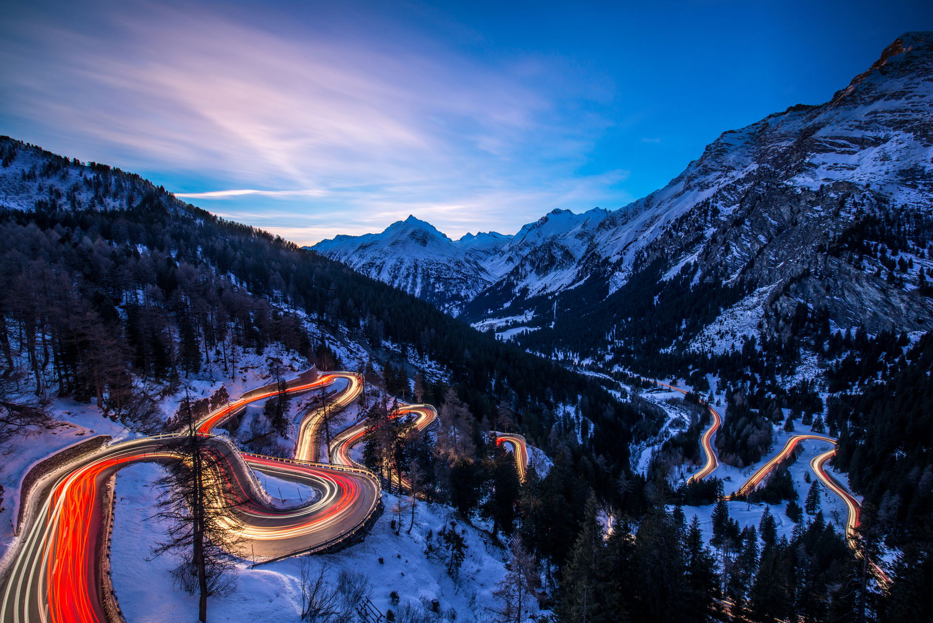Maloja Pass in the blue hour.