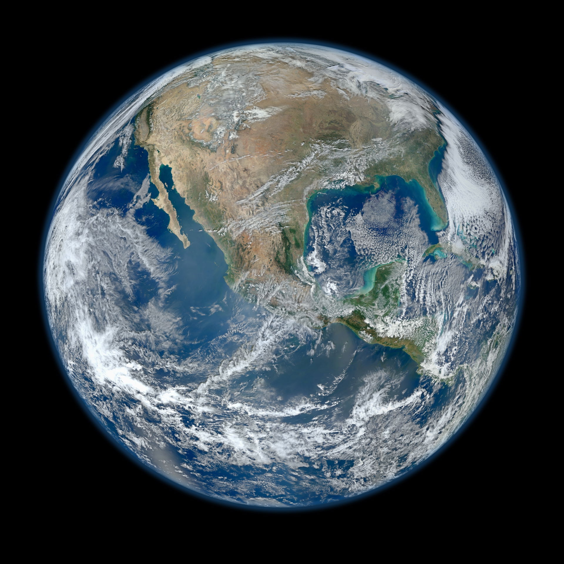A view of most of North America taken from a low orbit of about…