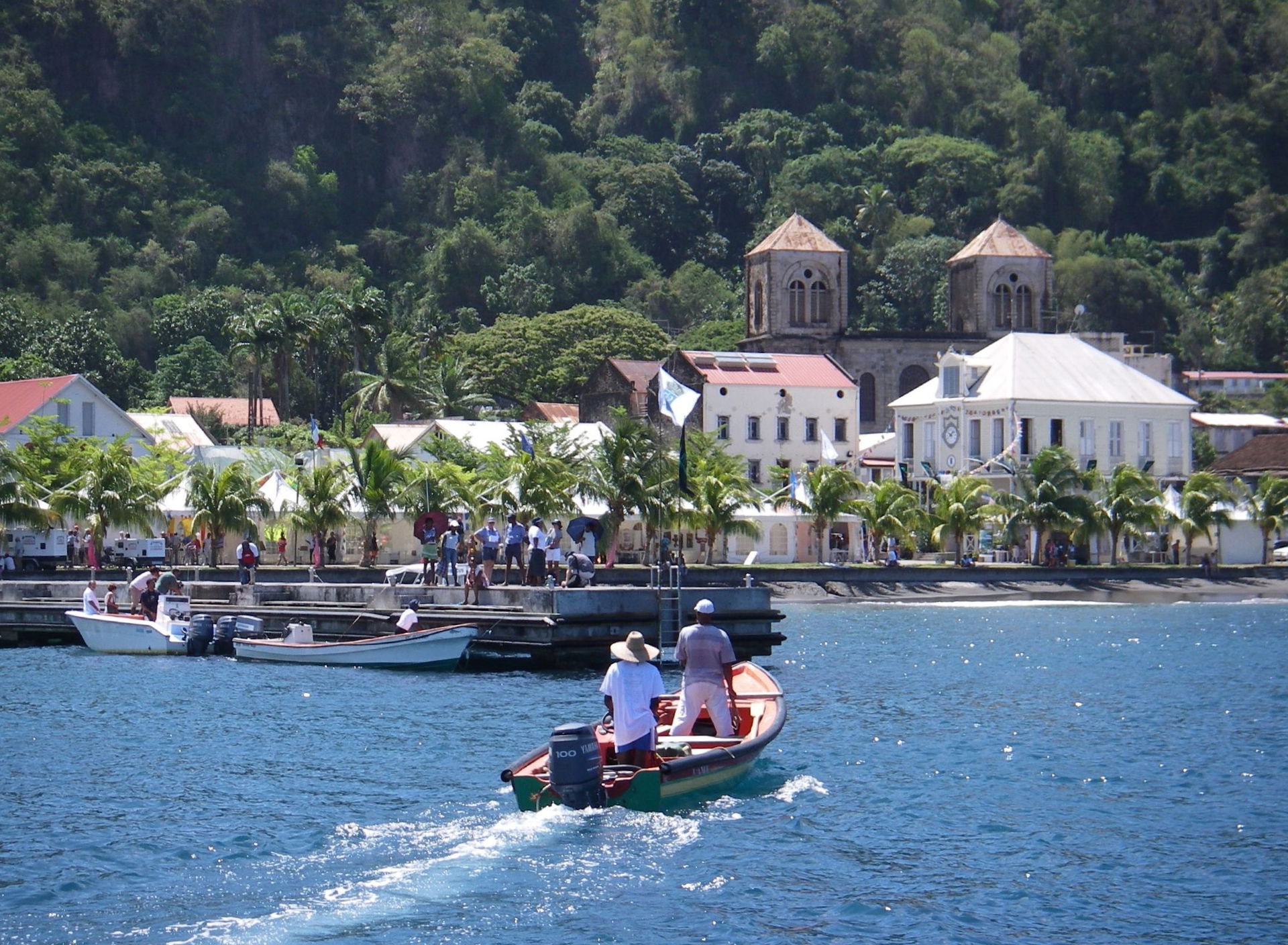 Saint-Pierre, Martinique.  View from the ocean of the town.  Fr…
