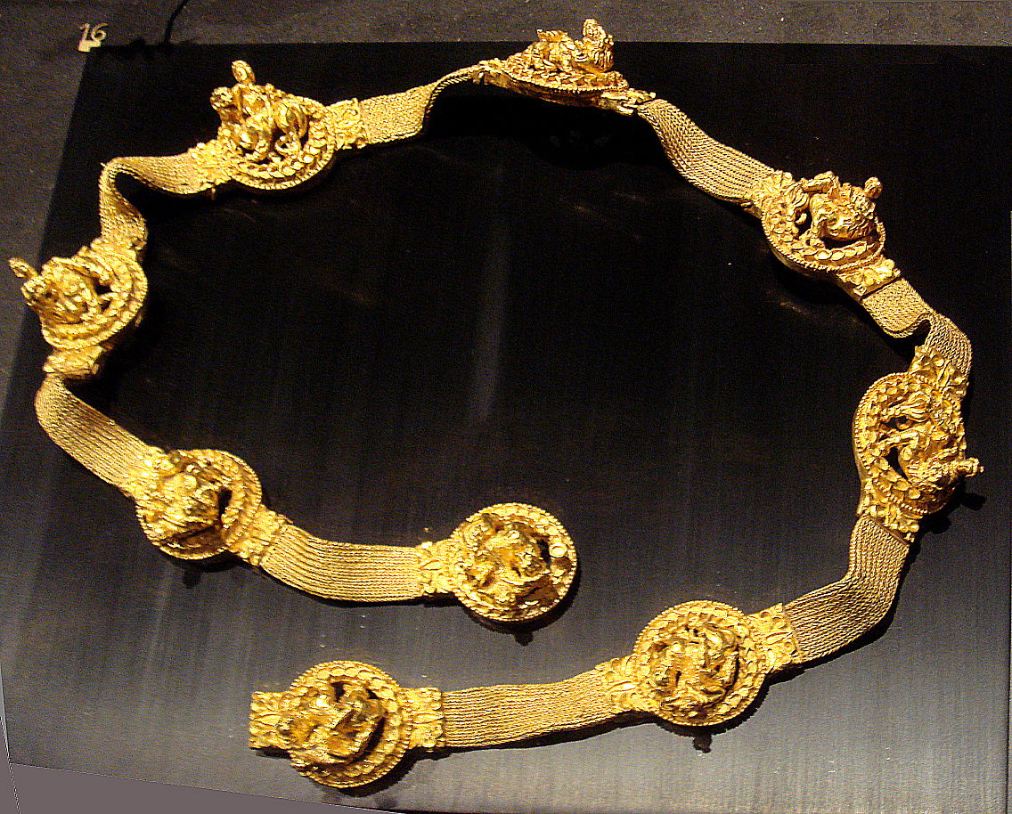 Belt from Tillia Tepe, with depictions of Dyonisus riding a lio…