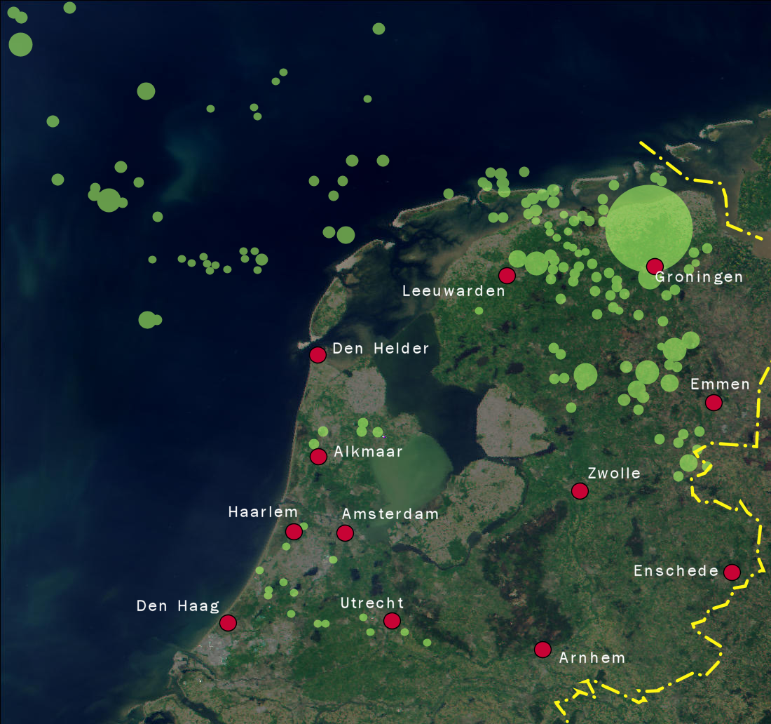 Map of Natural Gas concessions of the NAM in the Netherlands. S…