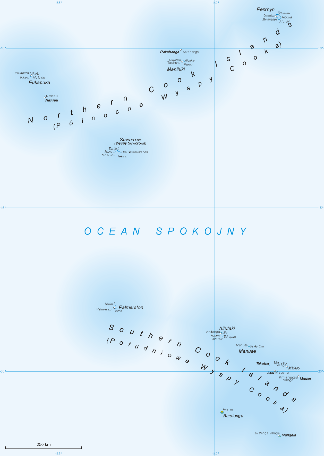 Map of the Cook Islands (labels in Polish)