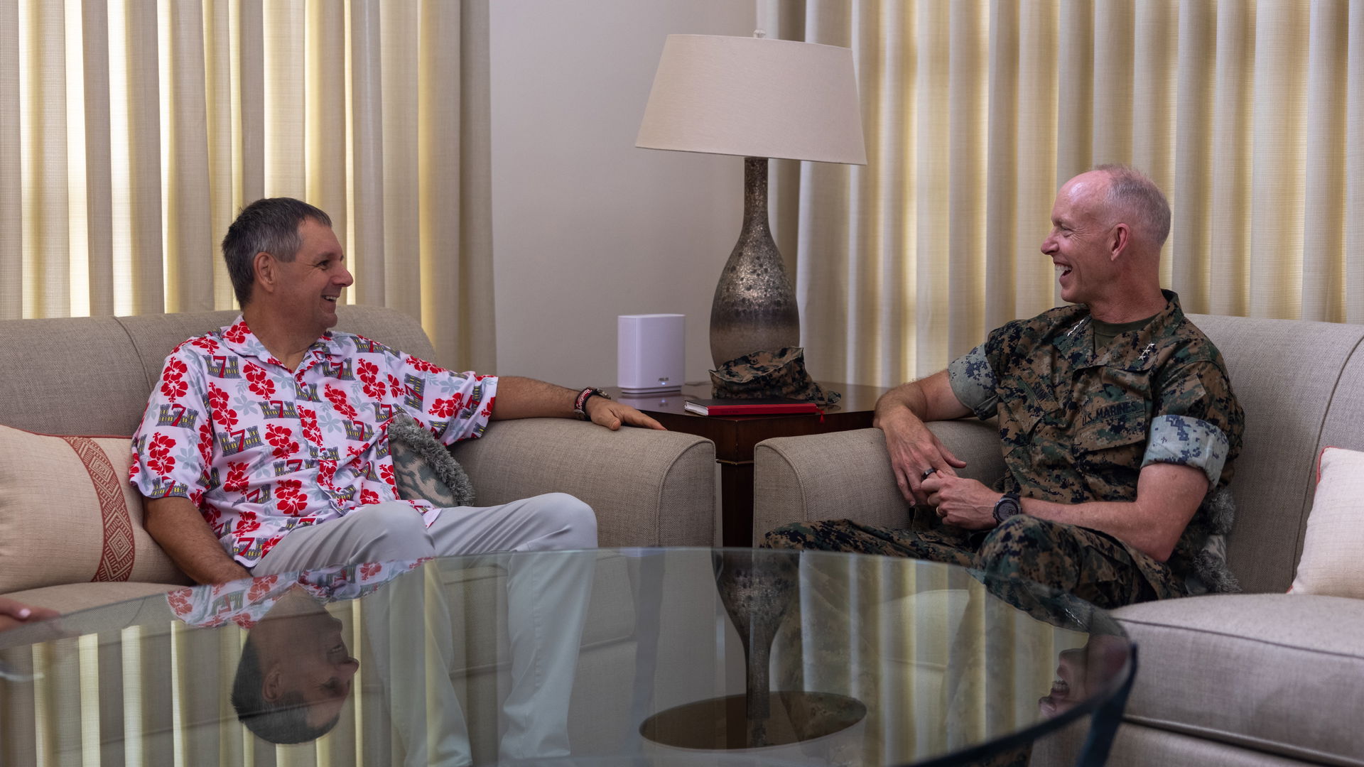 U.S. Ambassador to Palau Joel Ehrendreich, left, and U.S. Marin…