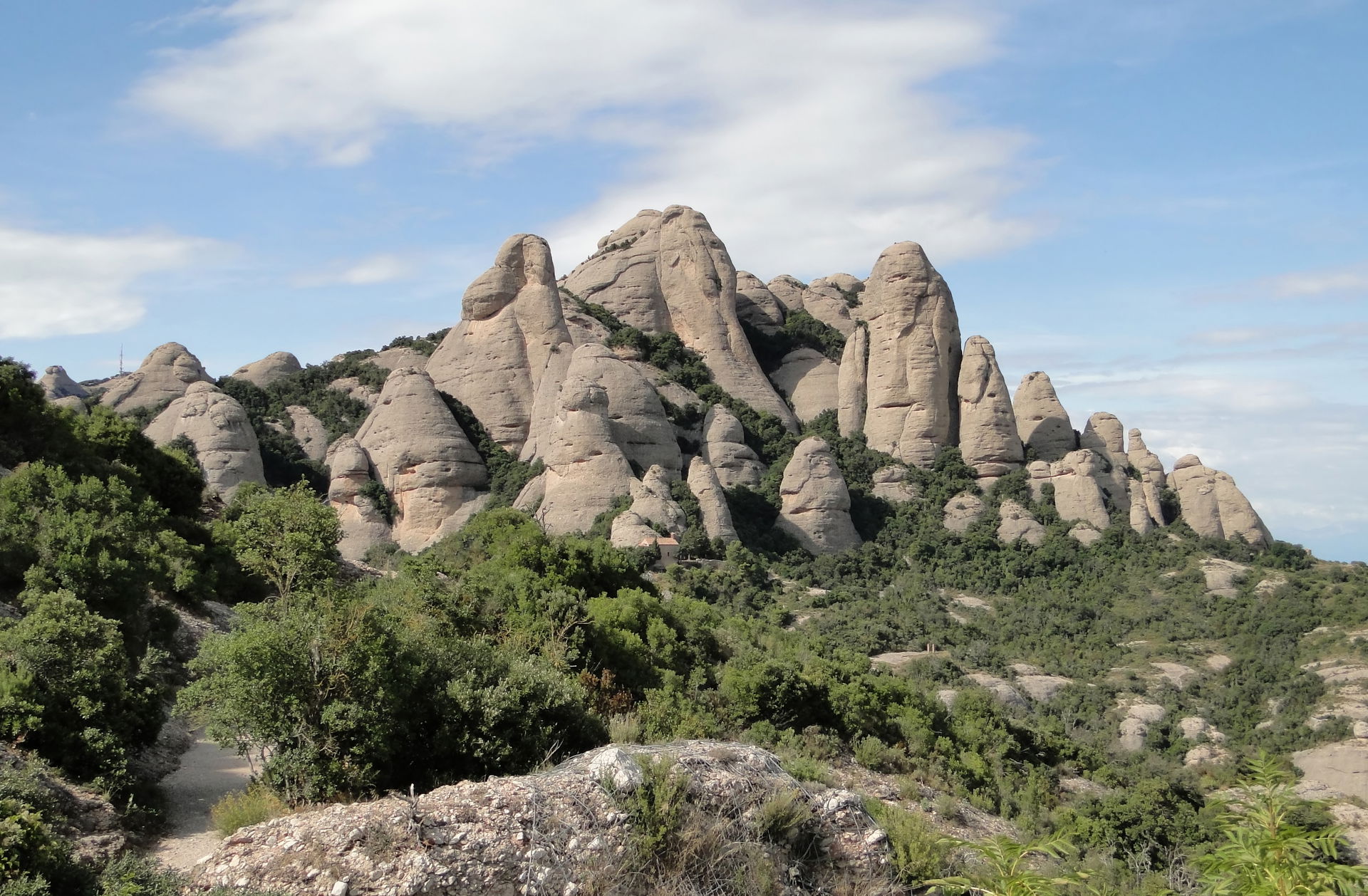 Part of Montserrat mountain with hermitage of Sant Benet in the…