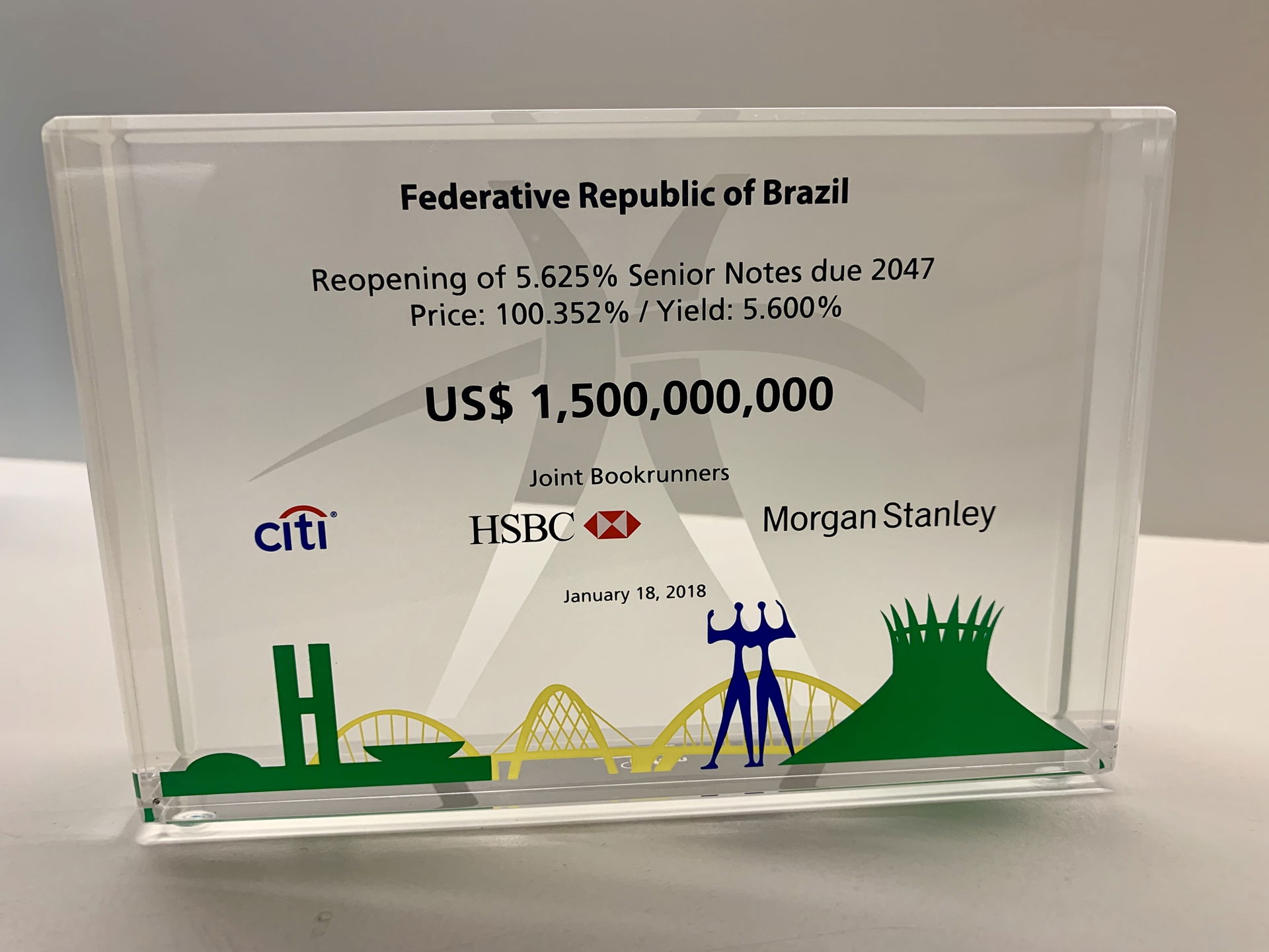 Commemorative plaque of Federative Republic of Brazil