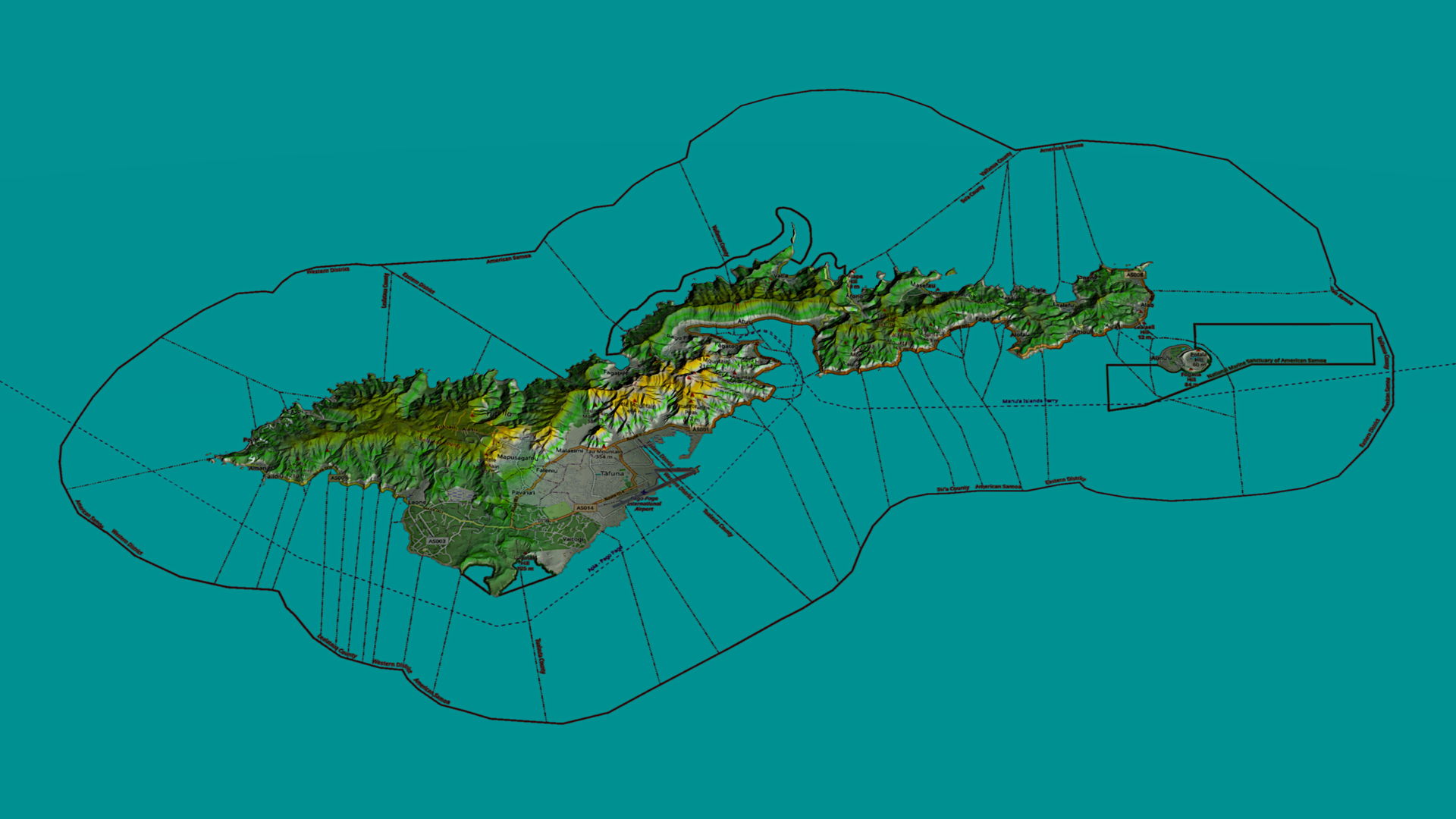 American Samoa, Tutuila, 3D image using OpenStreetMap and SRTM …