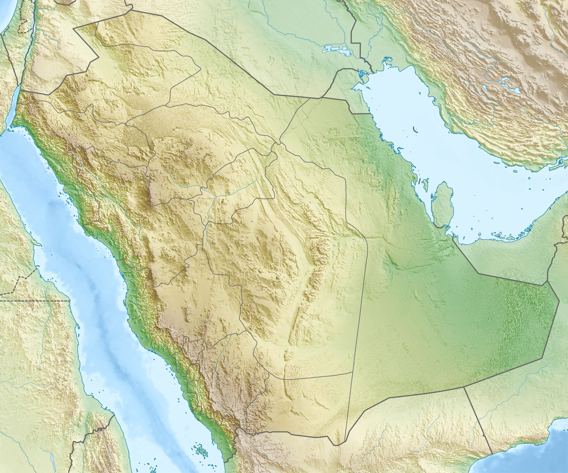 Physical location map of Saudi Arabia