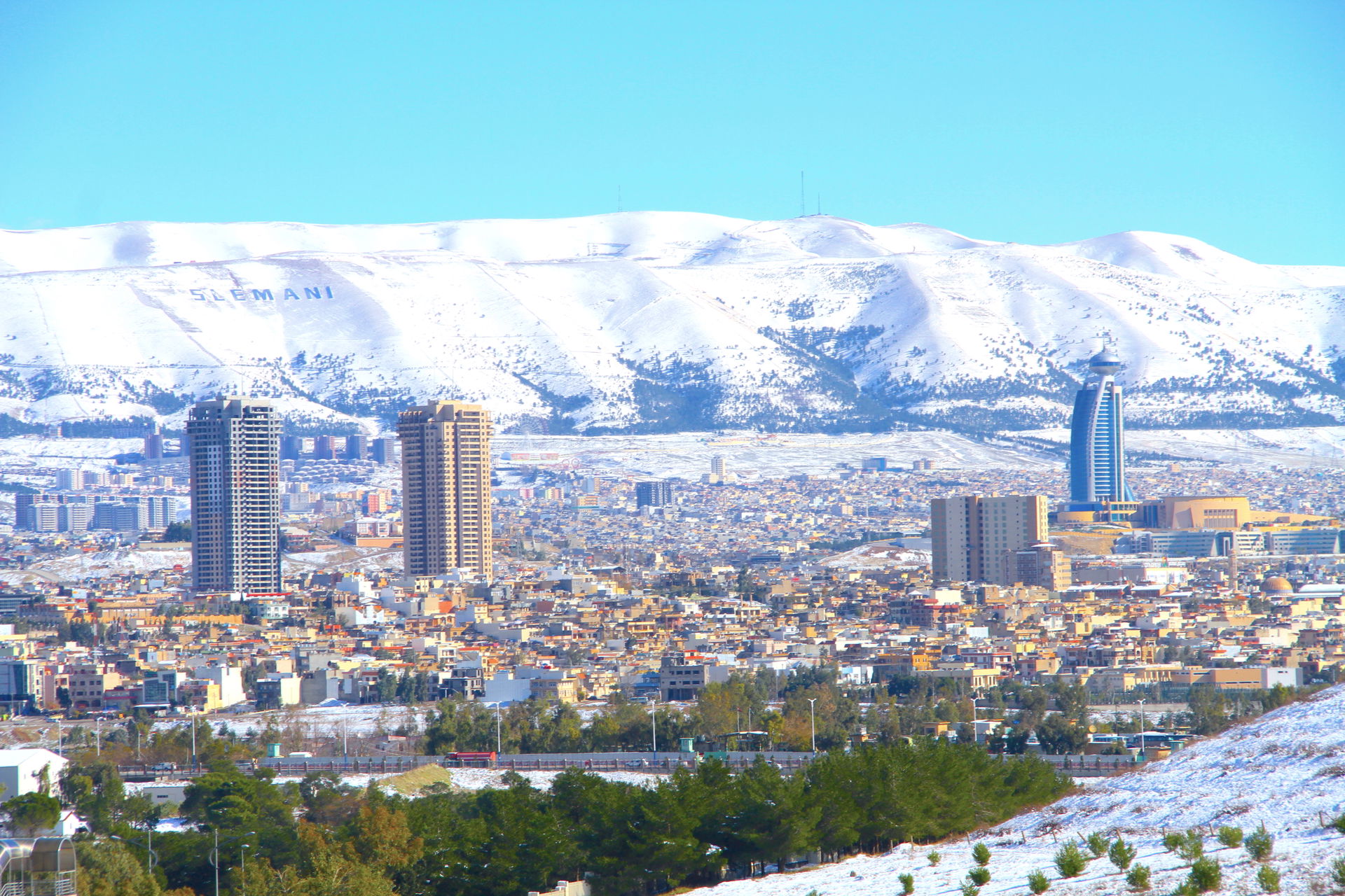 View of Sulaymaniyah (Slemani) City in Winter Snow
