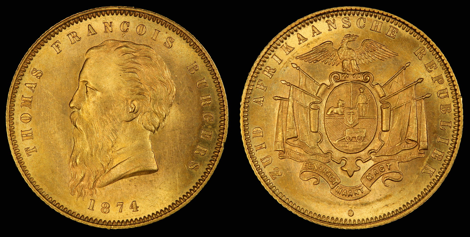 South Africa 1874 One Pond depicting Thomas François Burgers, 4…