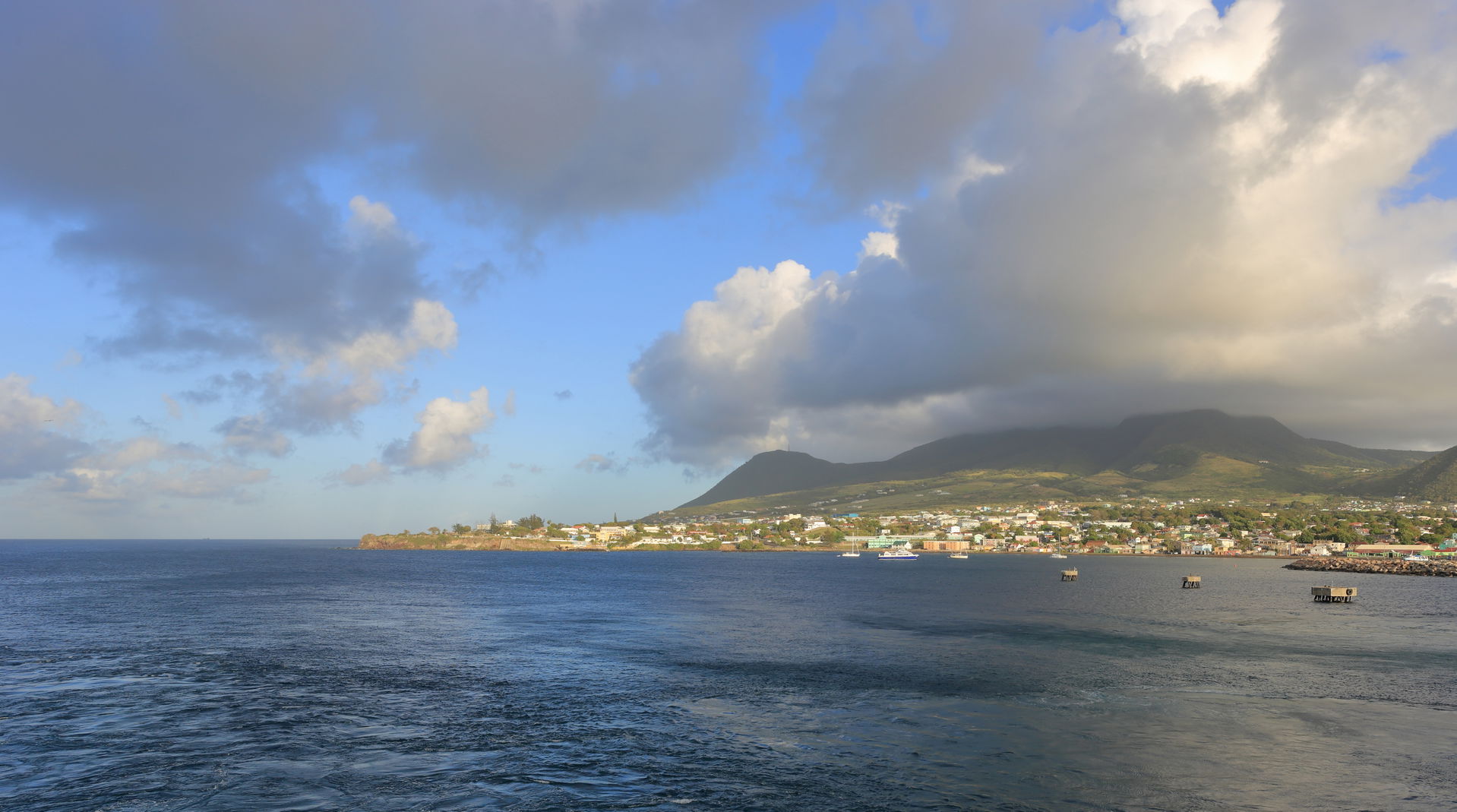 St. Kitts at dawn as seen from a ship entering the port of Bass…