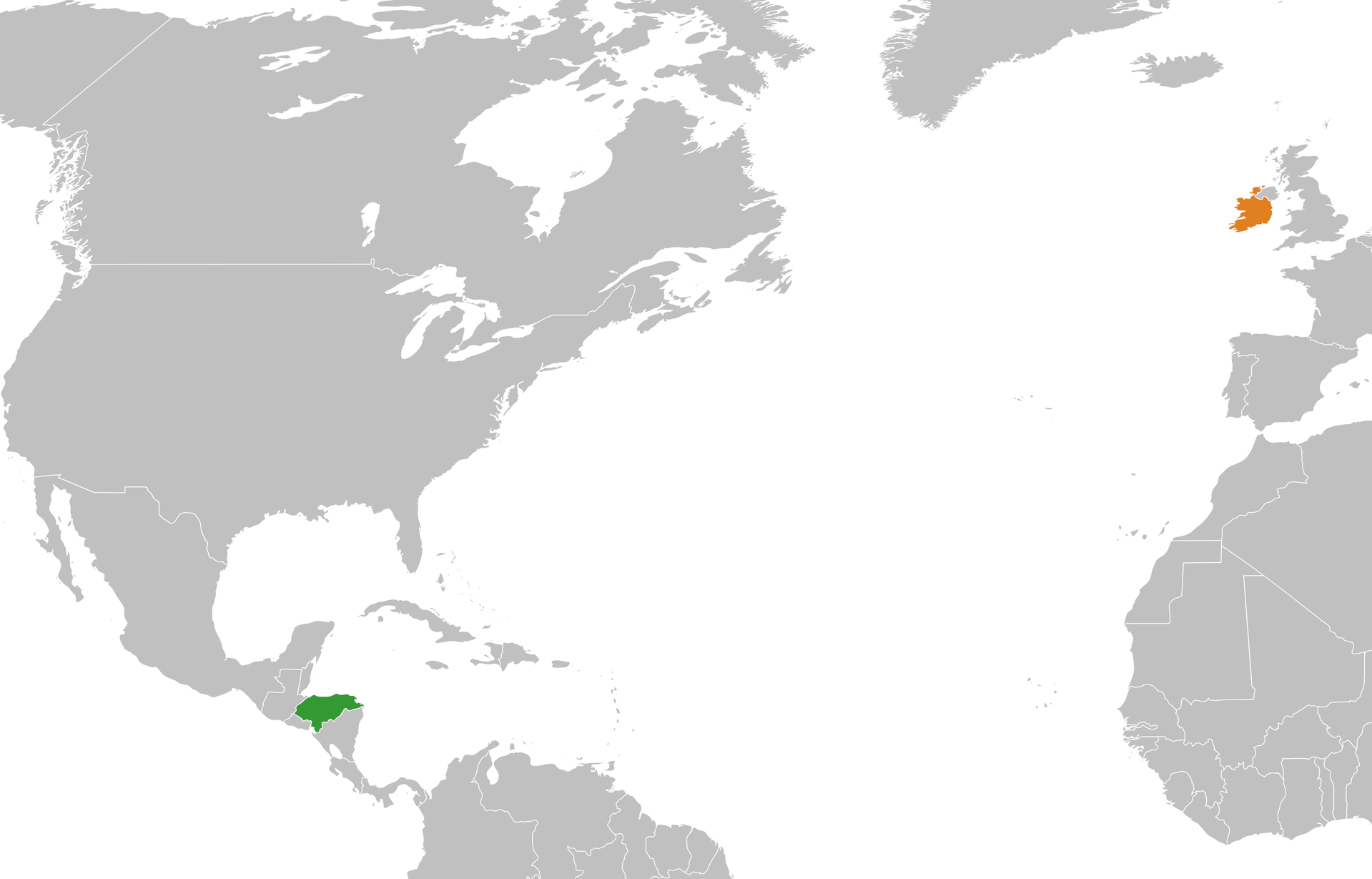 Map showing locations of Honduras and the Republic of Ireland