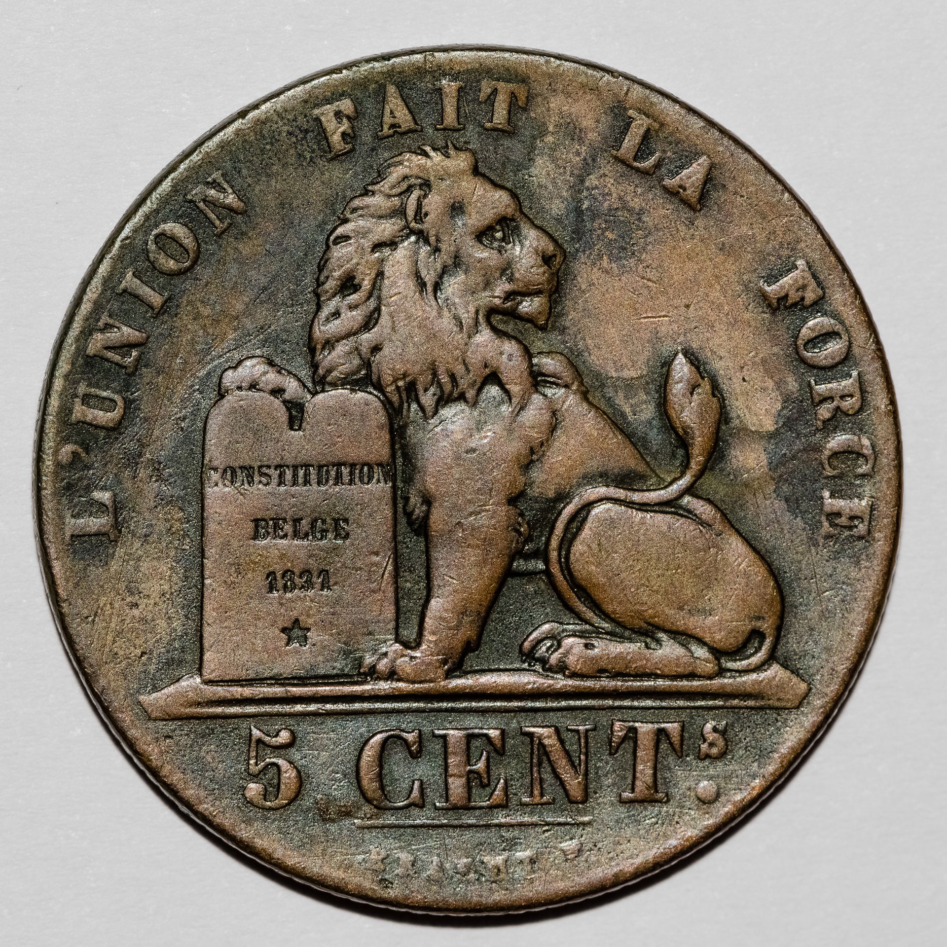 5 cent coin from Belgium, 1856, front-view