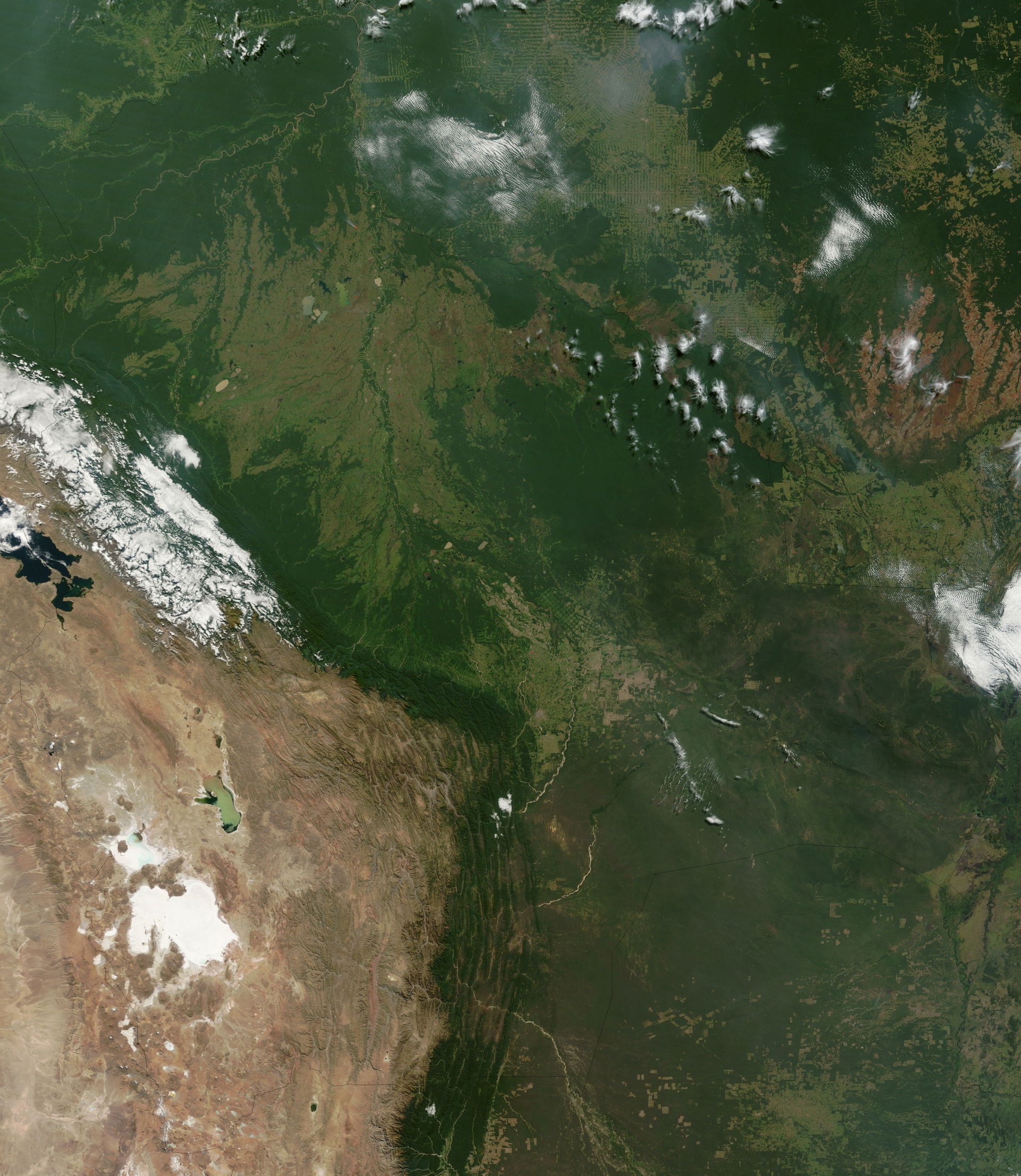 Satellite image of Bolivia in June 2002. Normally obscured by c…