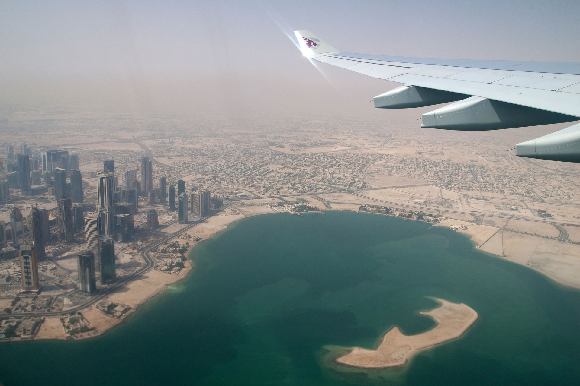 View of Doha, Qatar. Persian Gulf coast.