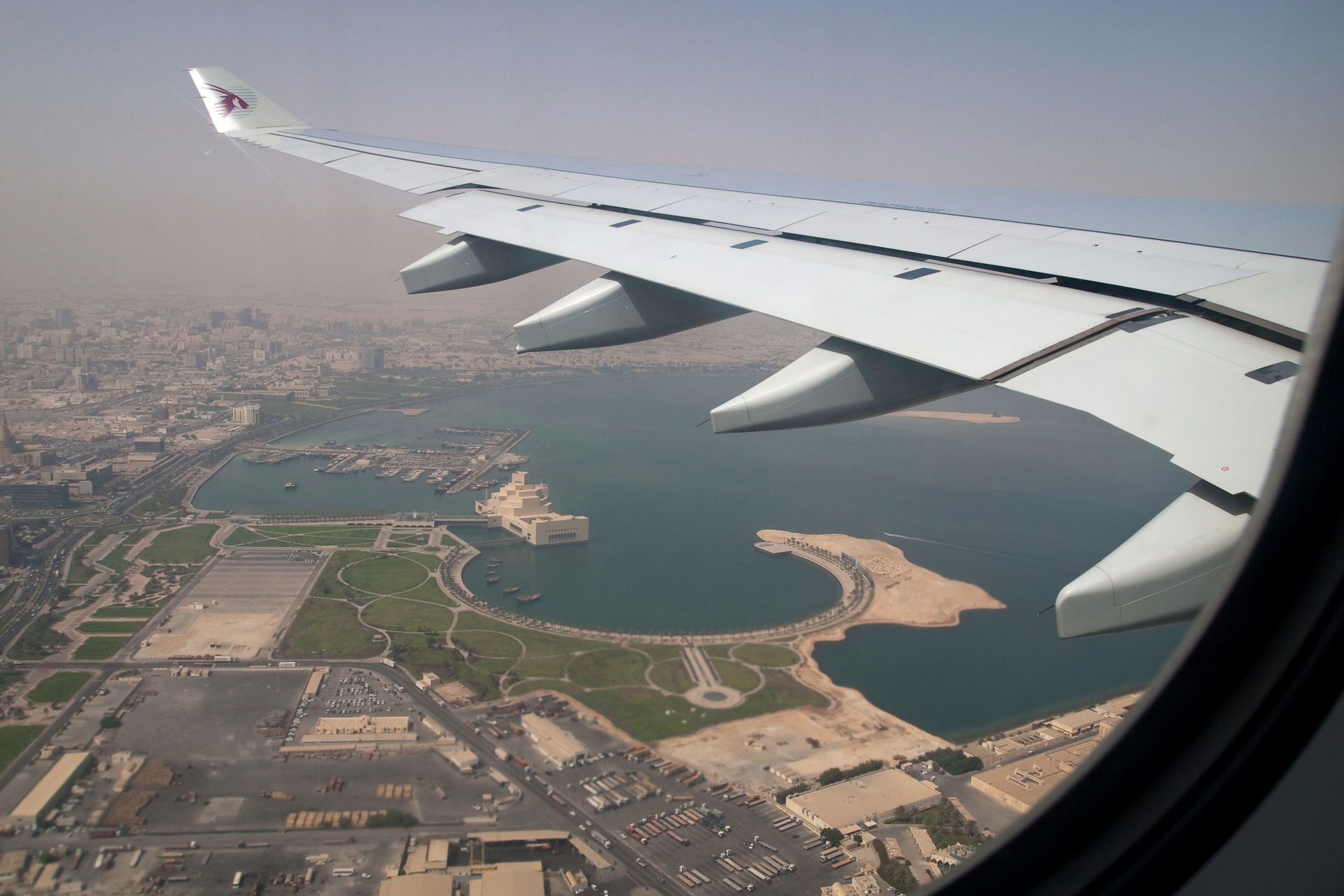 Aerial view of Doha, Qatar. Persian Gulf coast.
