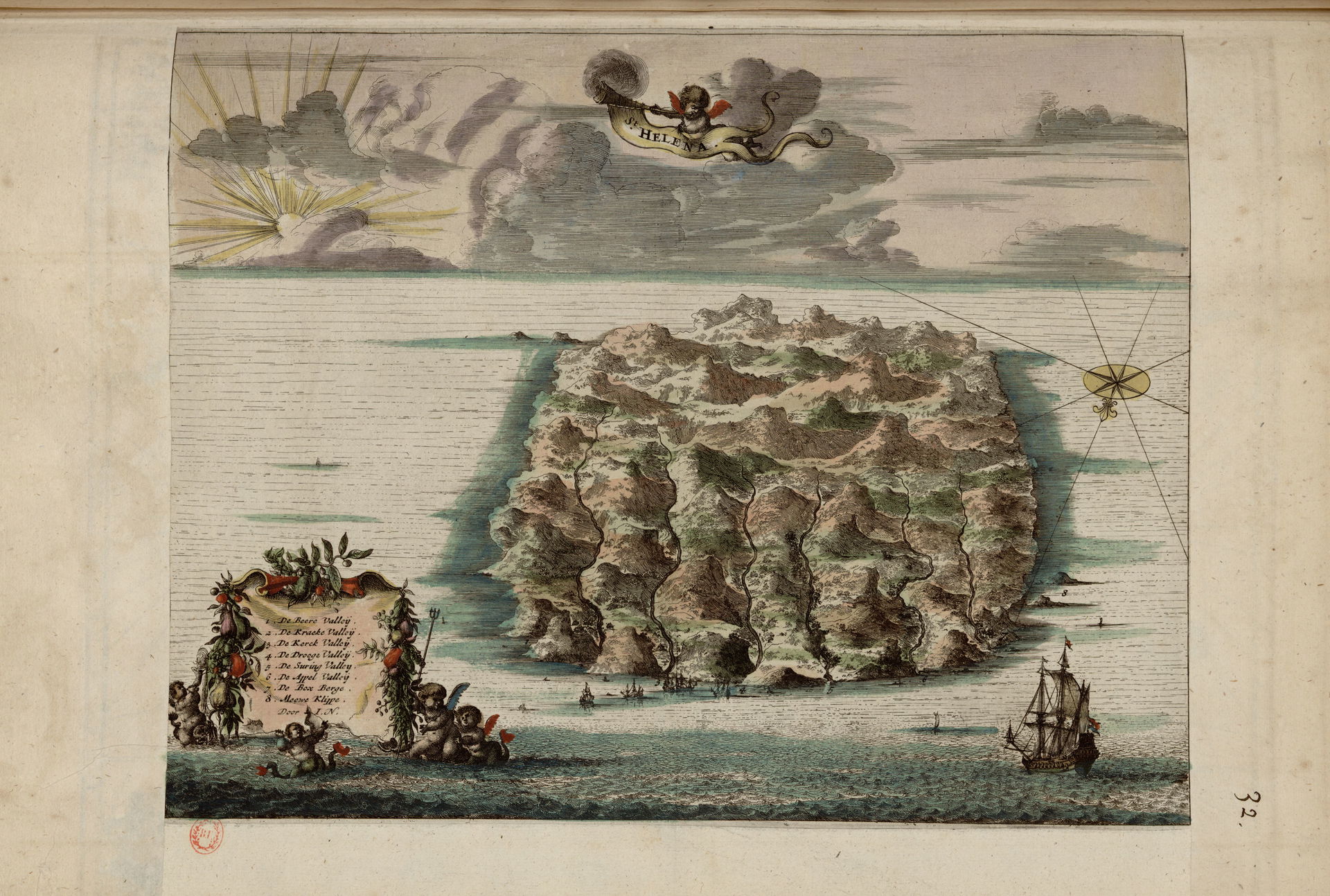 View from the sea of Saint Helena.
Print published between 16…