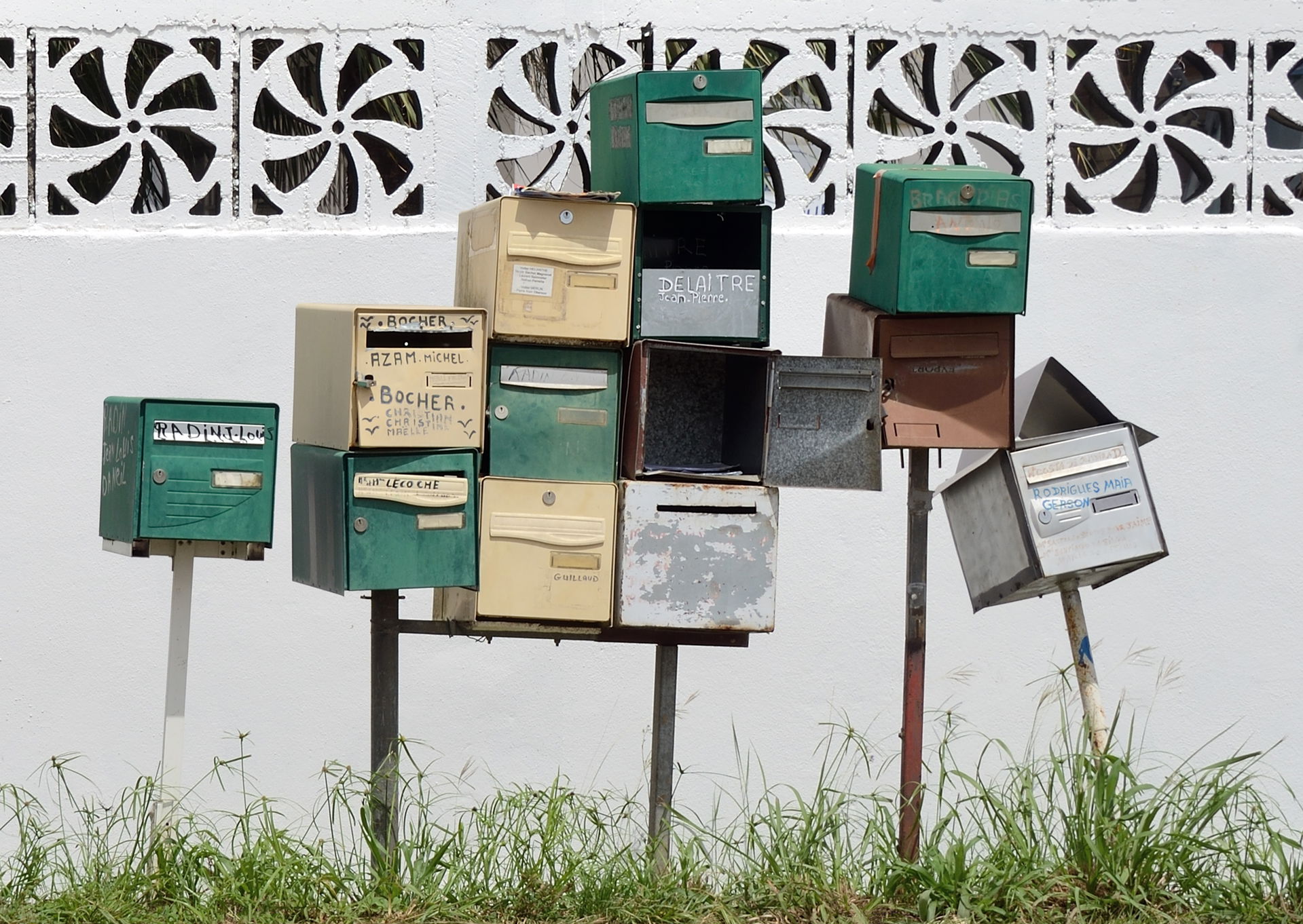 Letter boxes in Dégrad des Cannes, French Guiana.