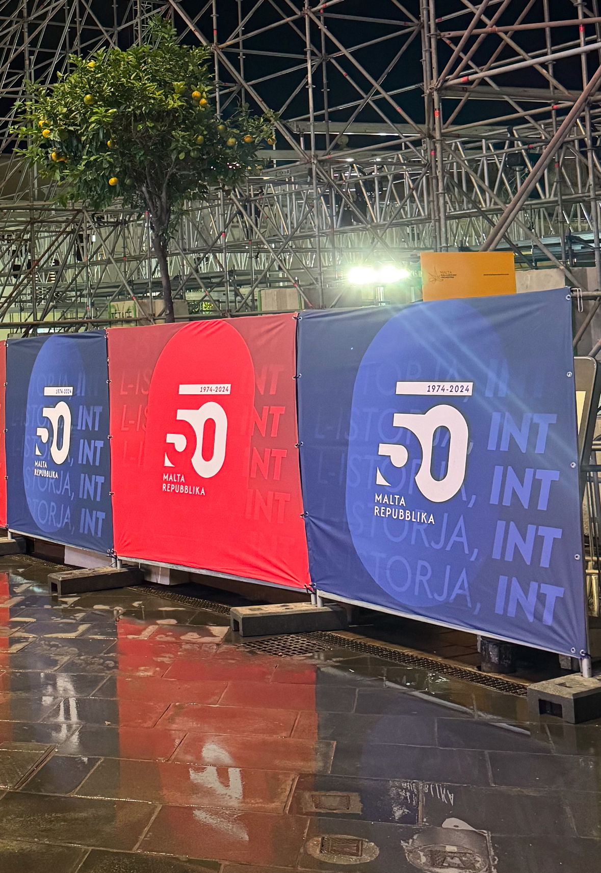 Advertisements for Malta celebrating 50 years as a republic.