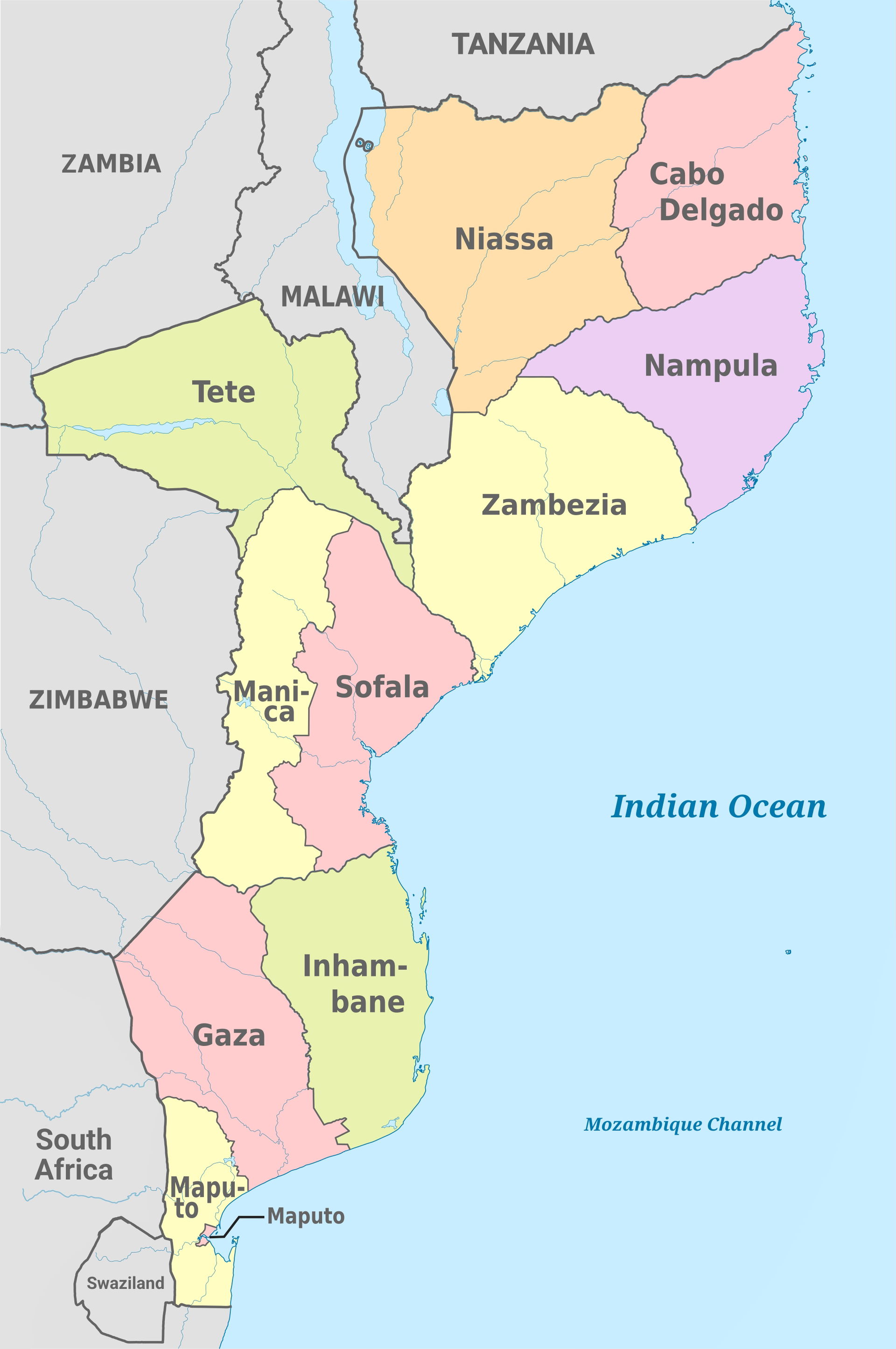 Map of administrative divisions in Mozambique
