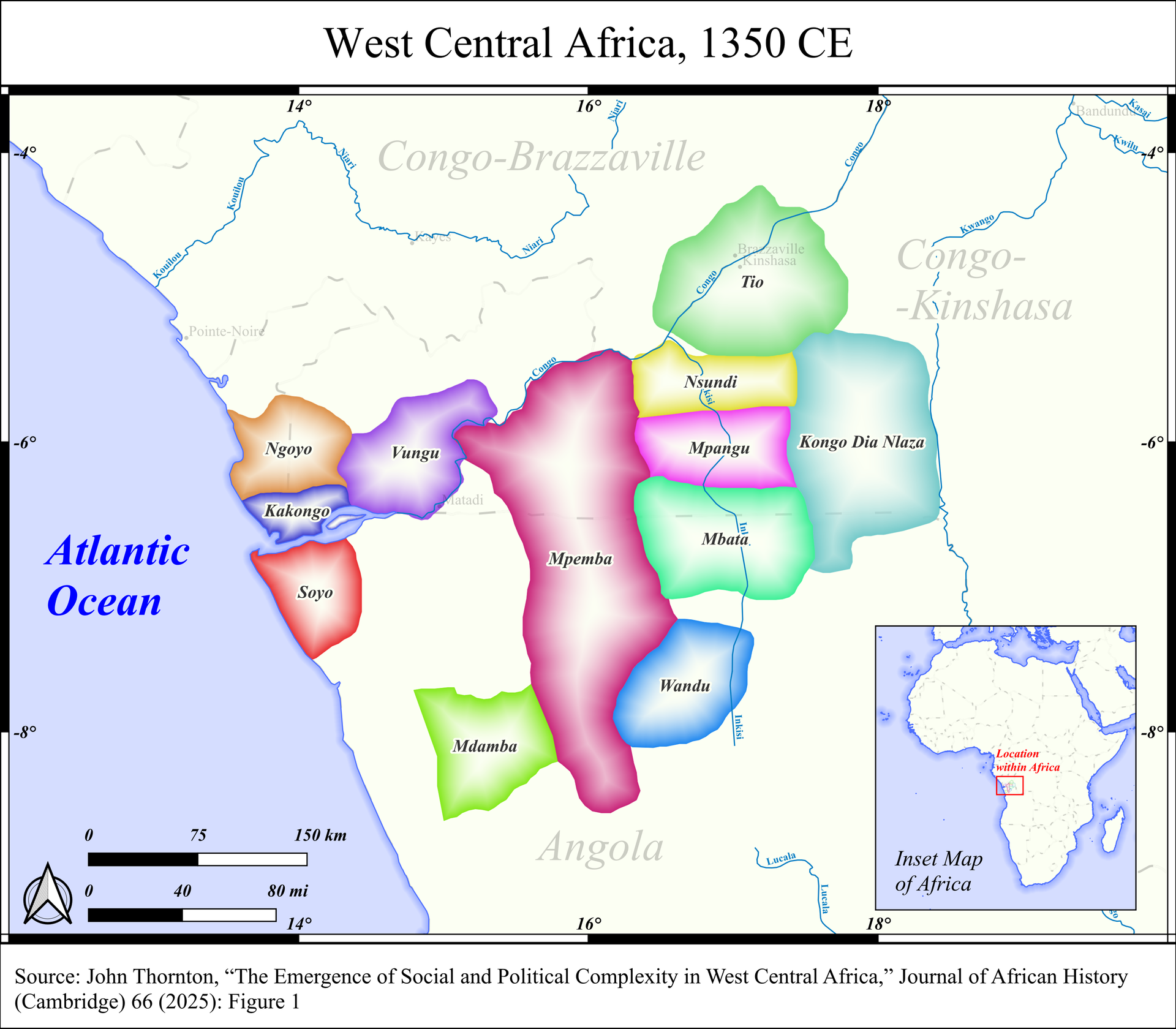A map of West Central Africa in 1350CE