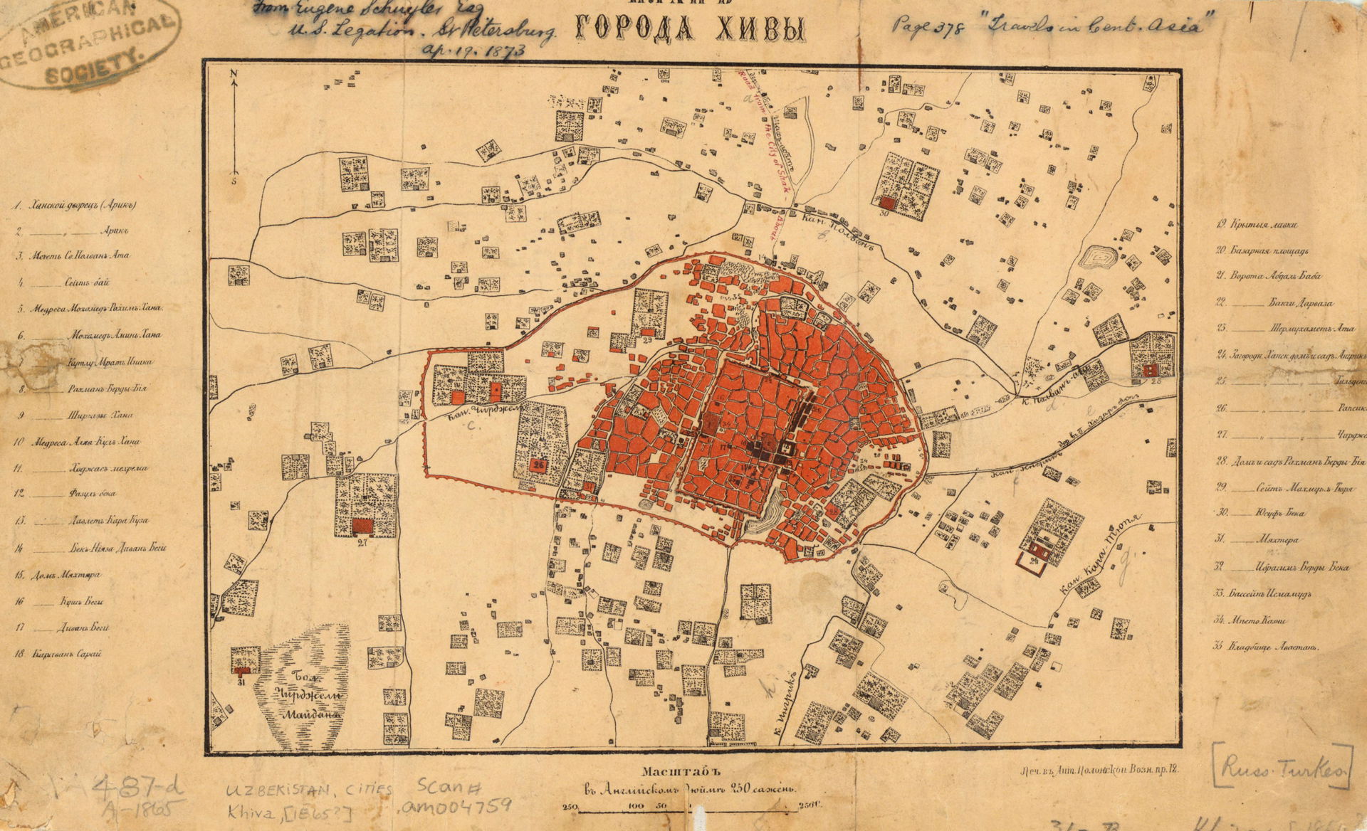 Old map of Khiva Uzbekistan