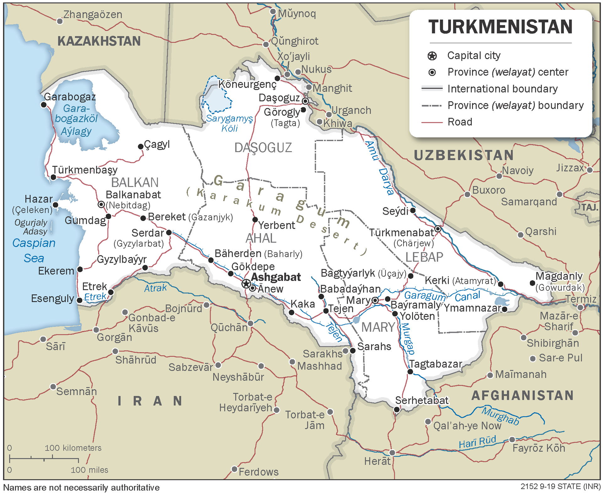 Political map of Turkmenistan as of 2019 prepared by the Office…