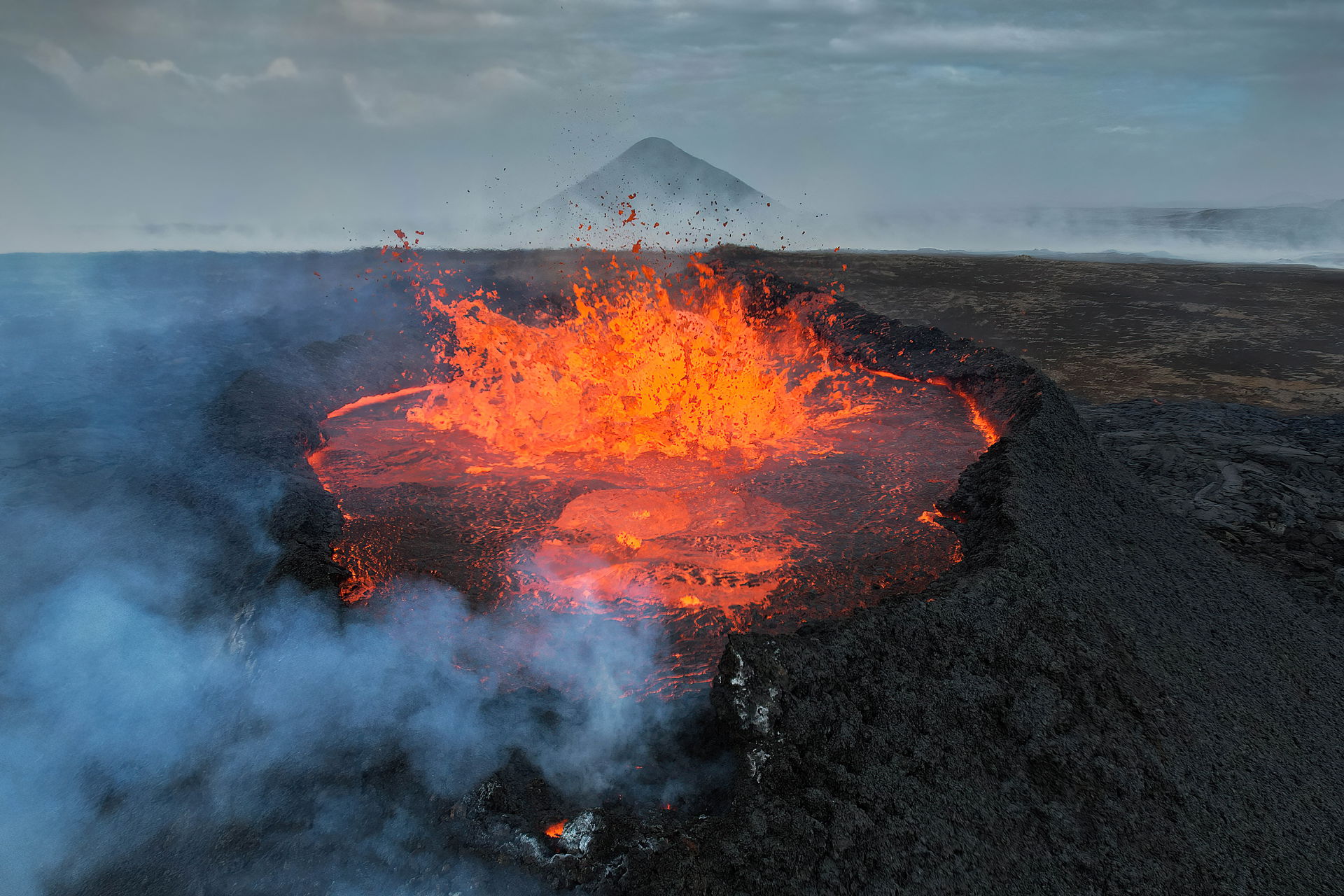 Volcano eruption at Fagradalsfjall next to Litli-Hrútur in Icel…