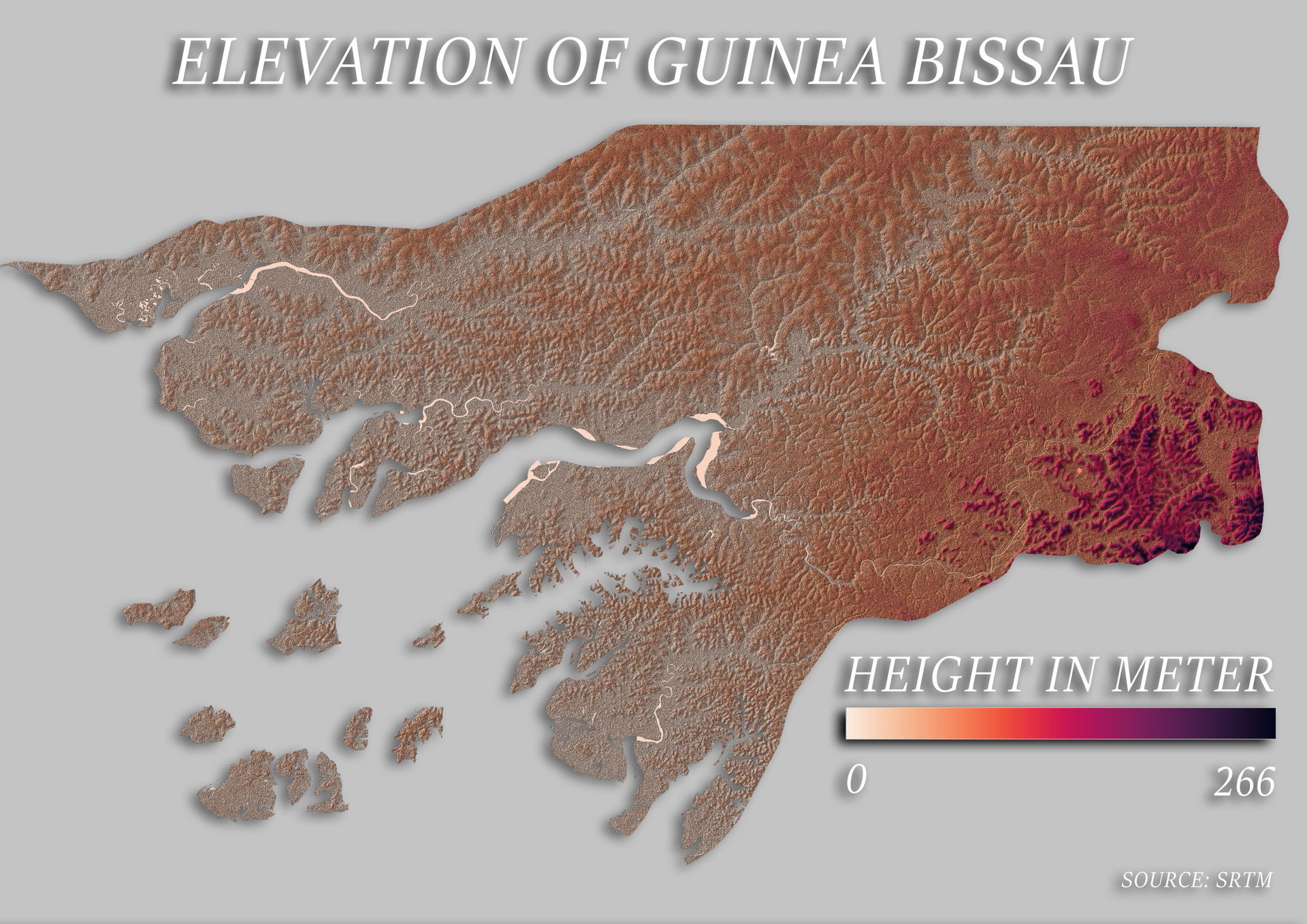 A elevation map of guinea bissau