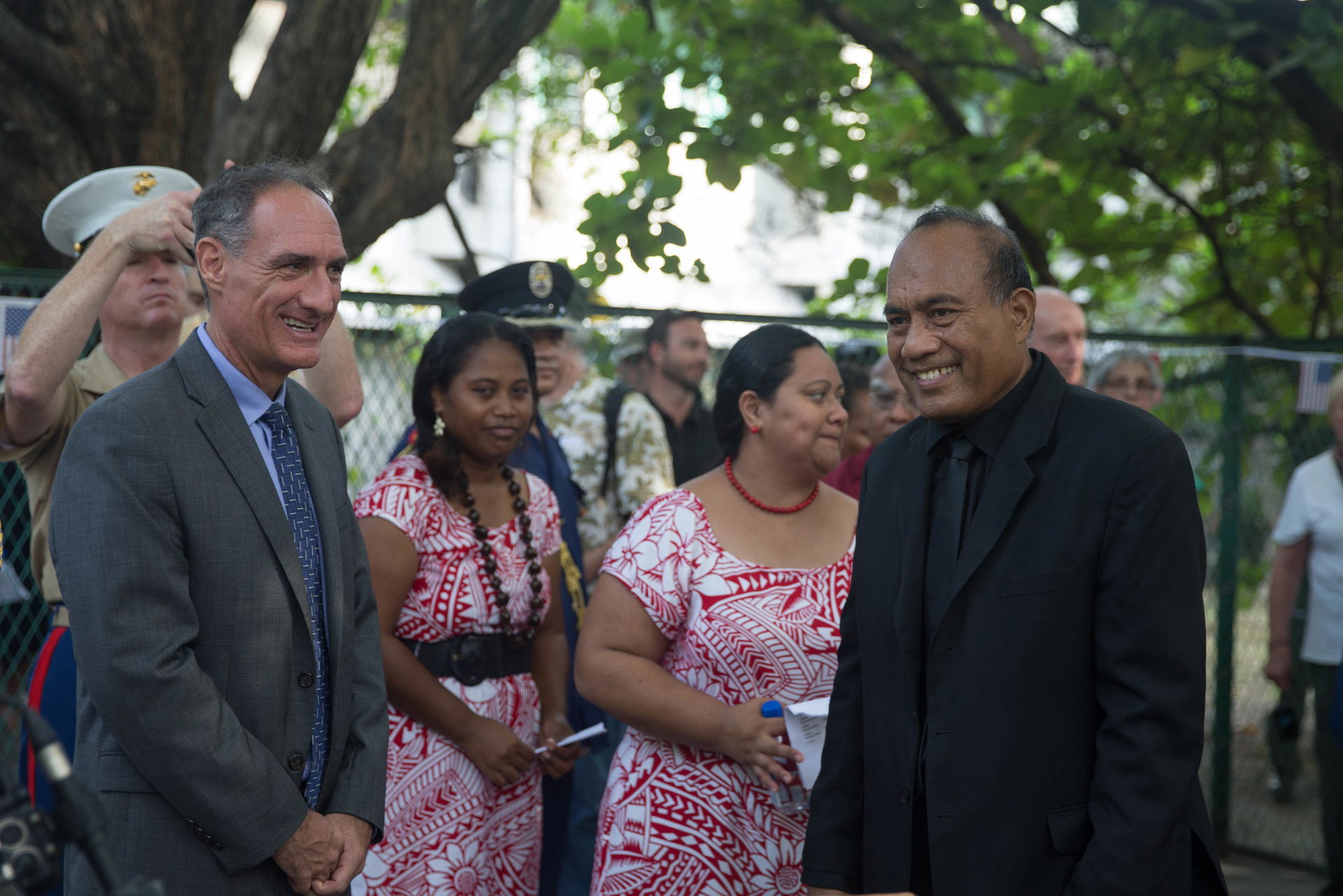 Taneti Maamau, right, president, Republic of Kiribati, interact…
