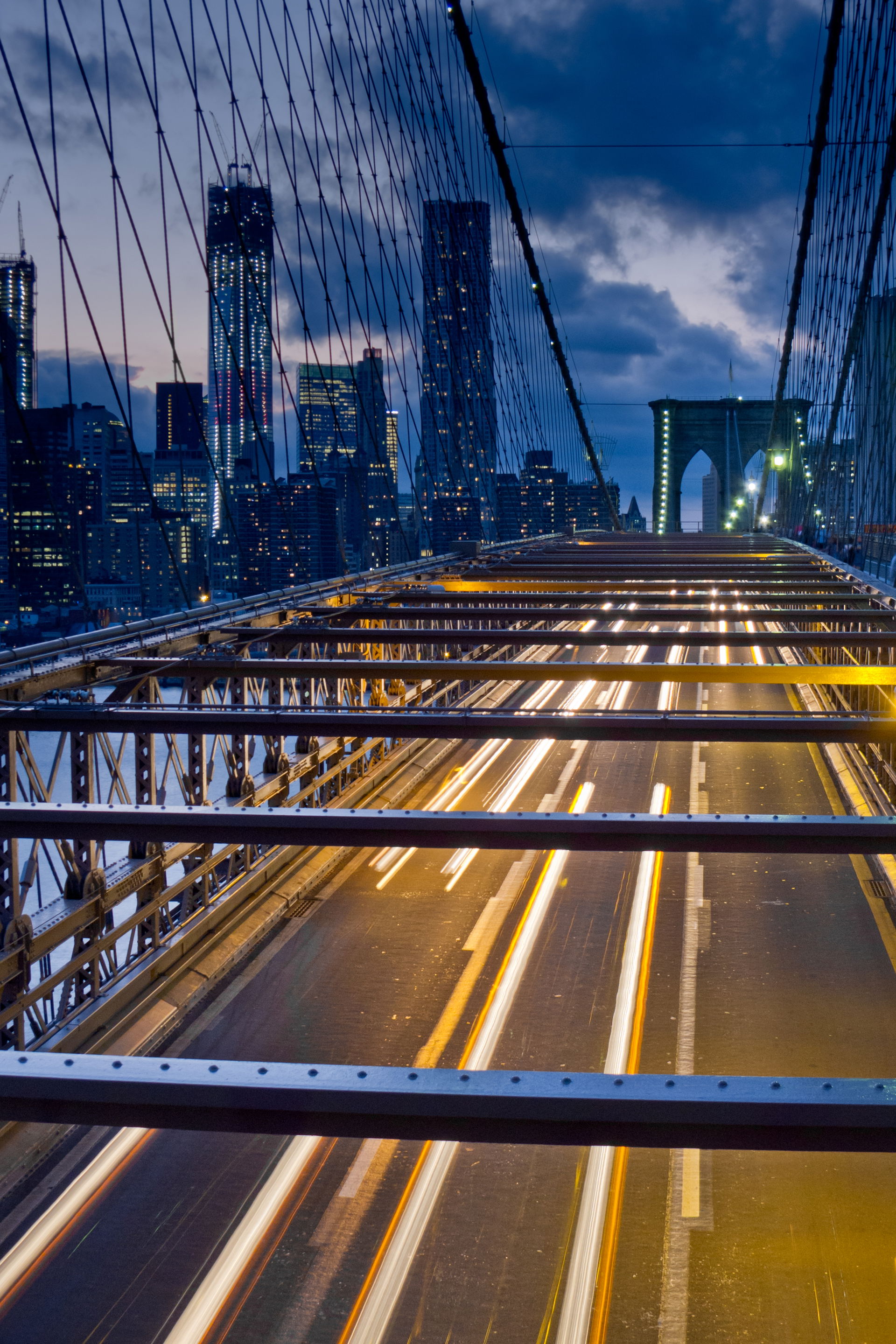 Brooklyn Bridge with Freedom Tower and 8 Spruce Street in the b…