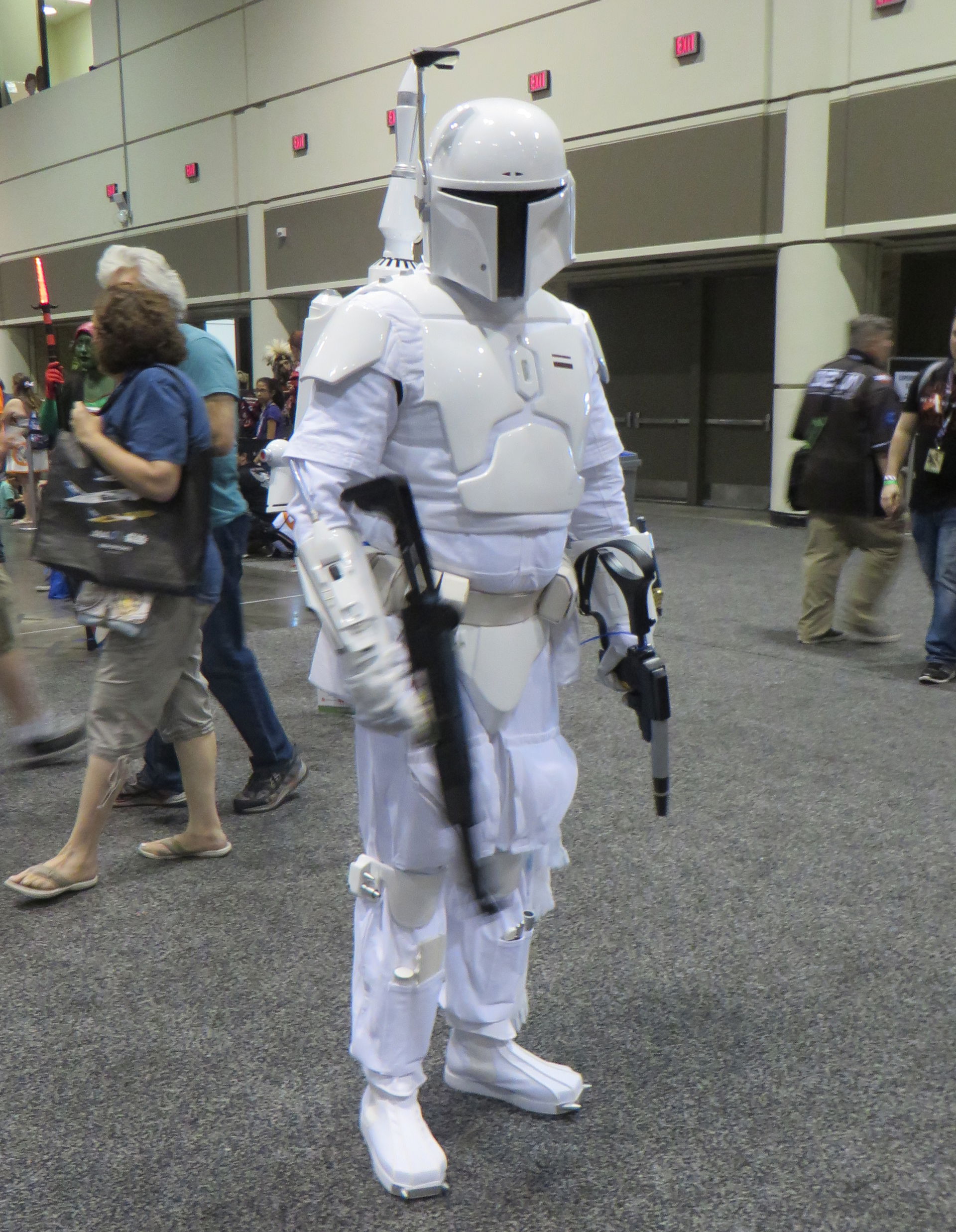 A Boba Fett Supertrooper cosplayer at Star Wars Celebration Orl…
