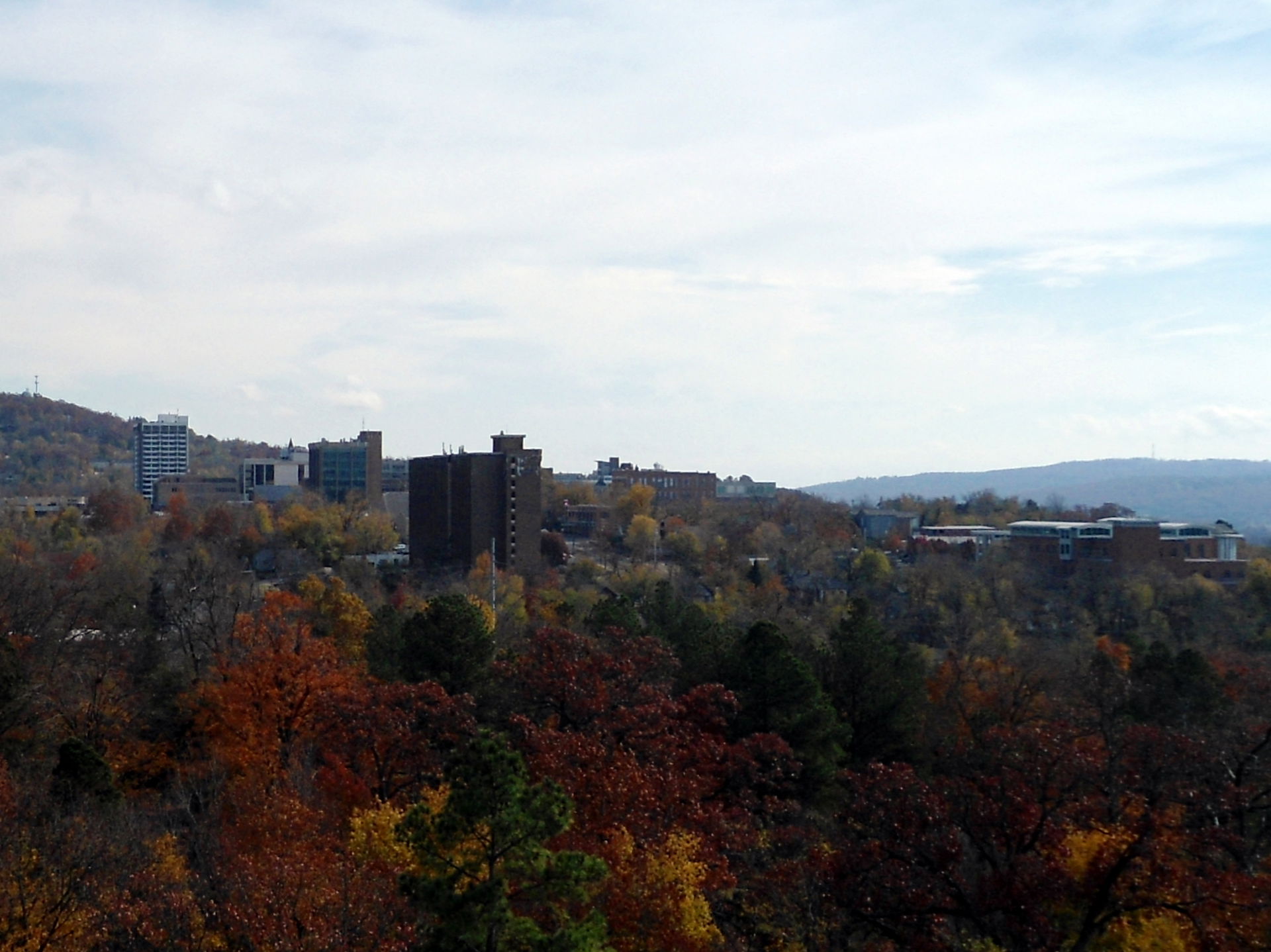 Landscape view of downtown Fayetteville, Arkansas. The photo fe…