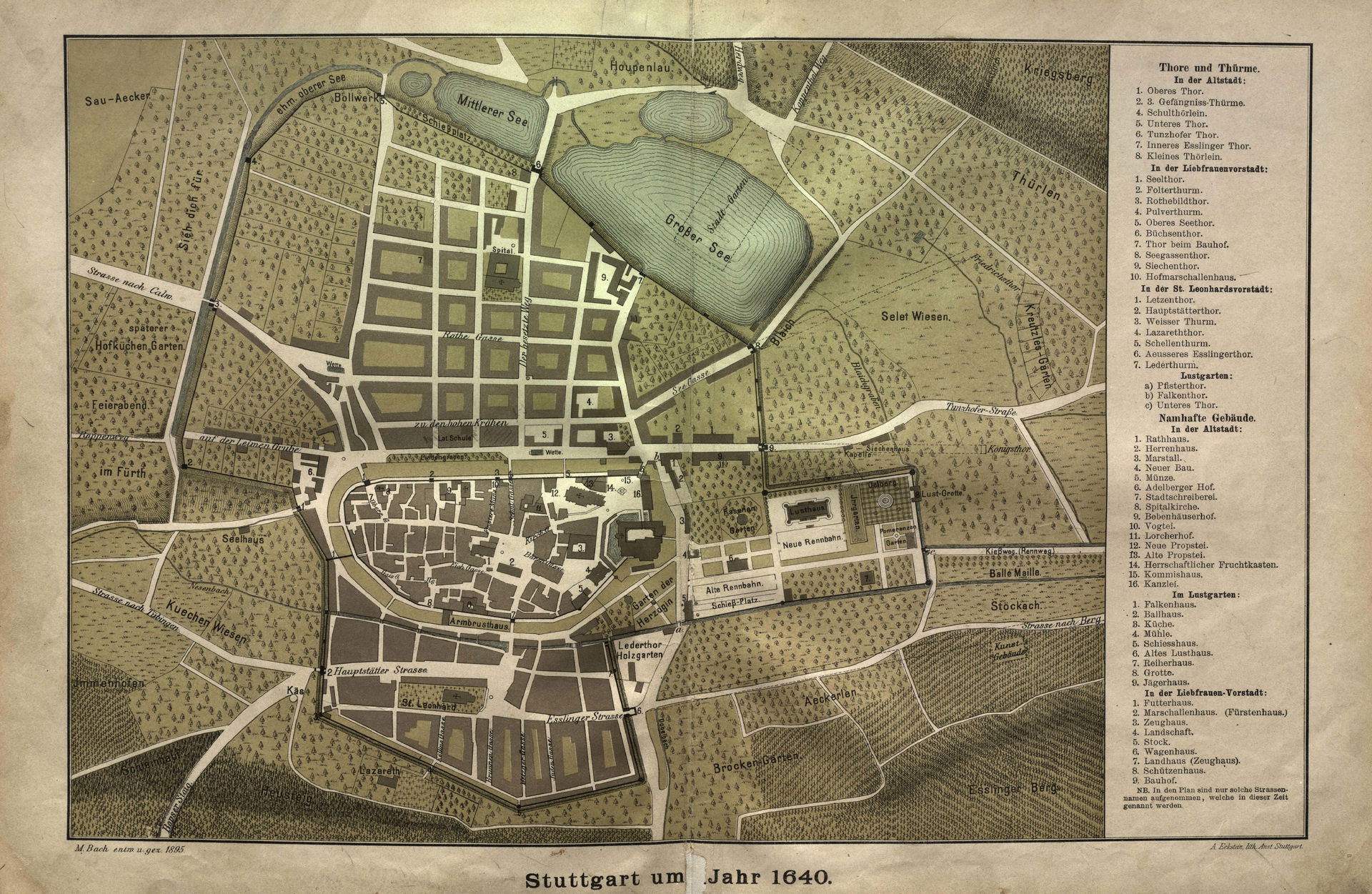 Stuttgart um Jahr 1640, Stadtplan.