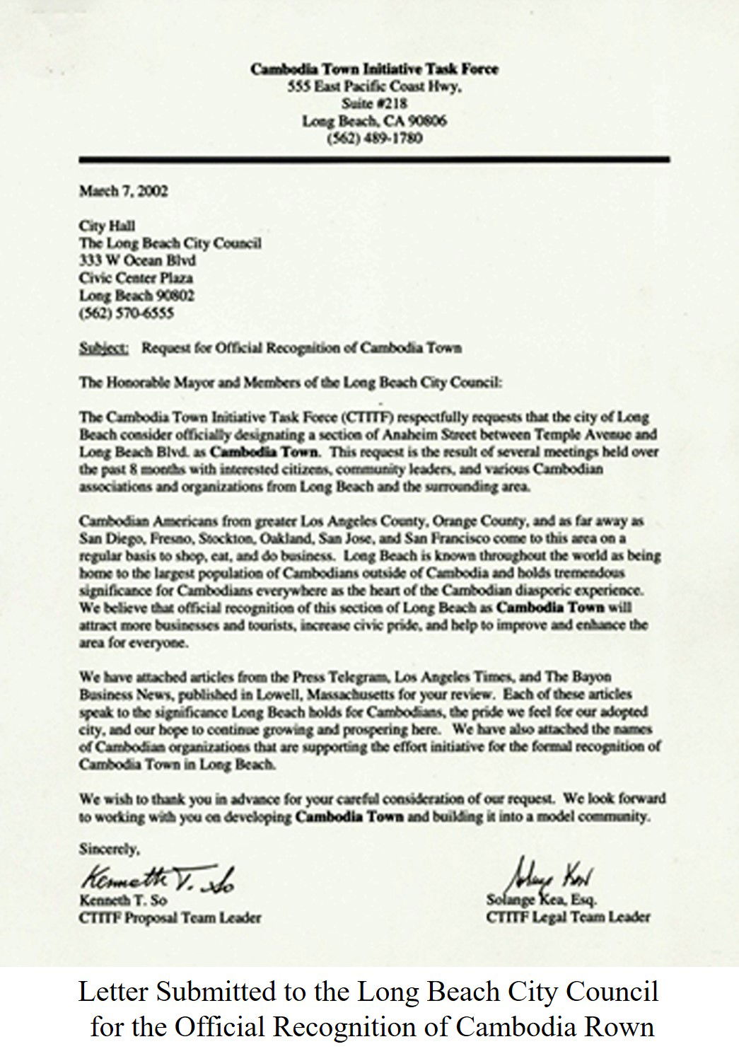 The proposal for Cambodia Town was submitted to the Long Beach …