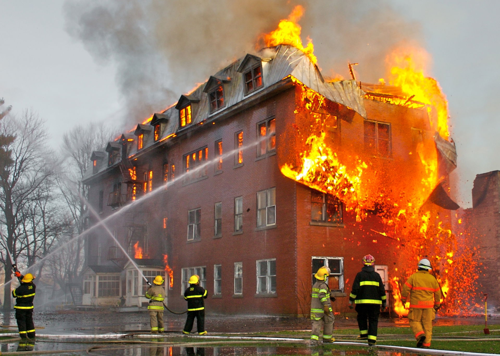 A photograph of a major fire.
This photograph was taken during …