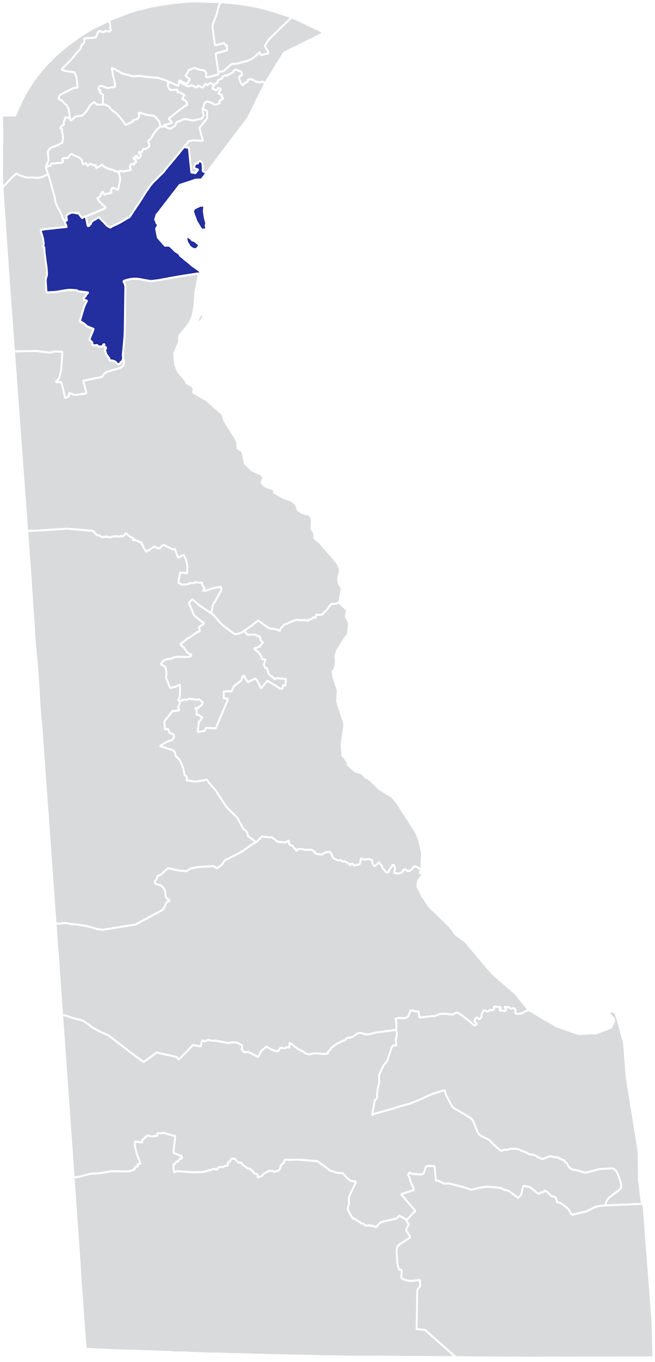 An outline of Delaware's 12th Senate district, created using pu…