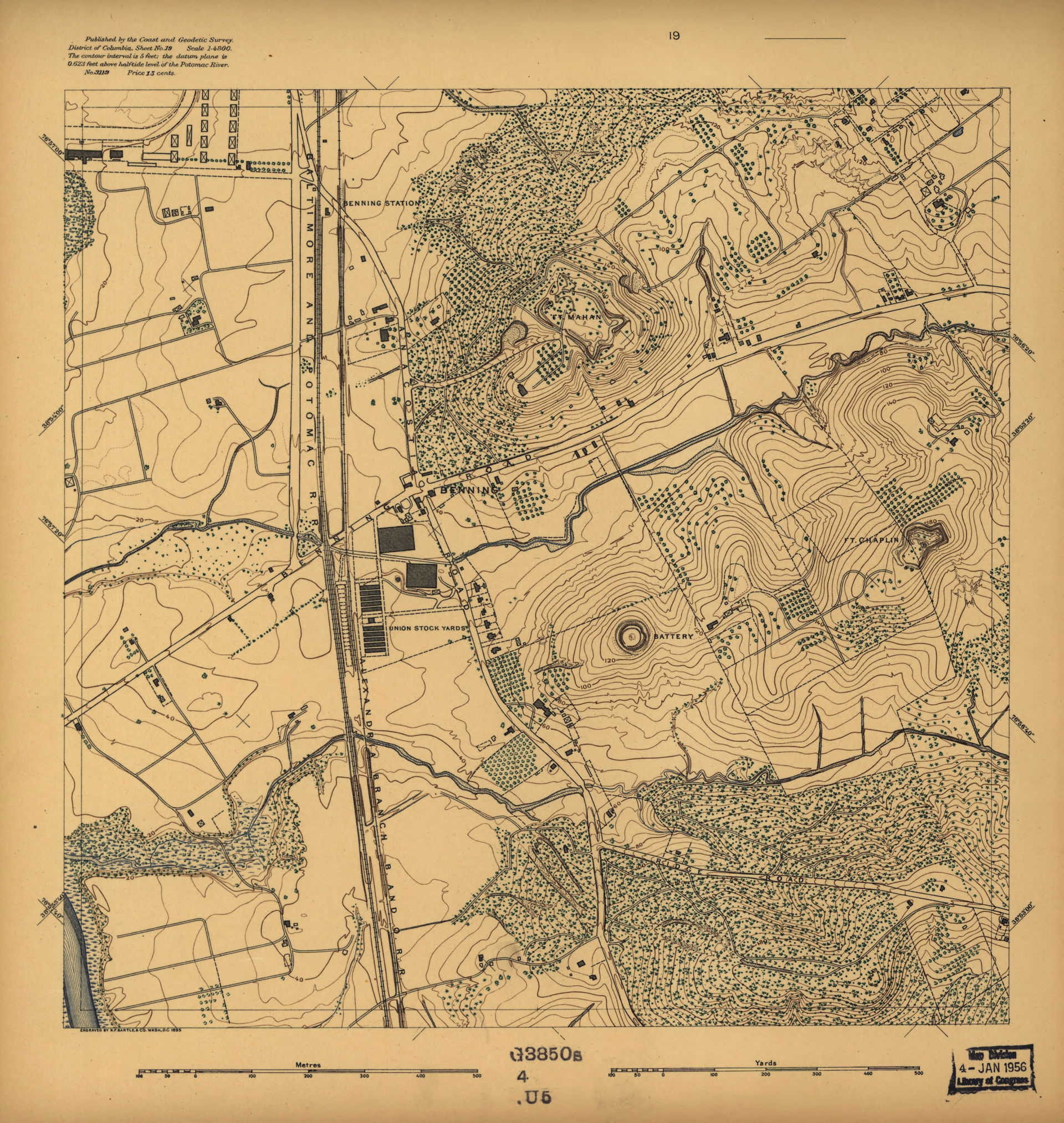 Topographic map showing lot lines, buildings, and woods. Covers…