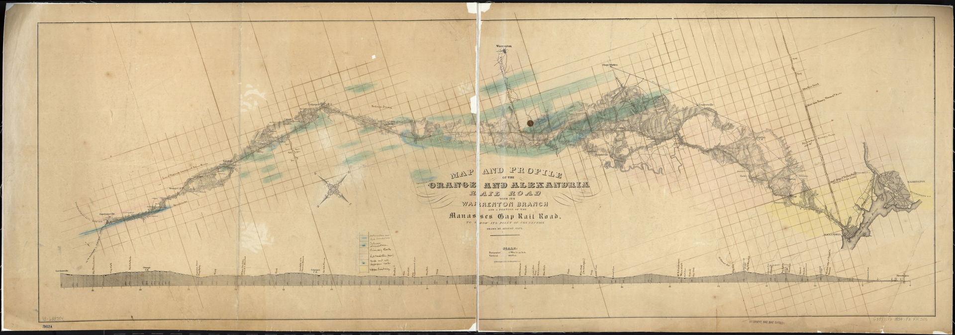 Printed topographic strip map with manuscript annotations to sh…