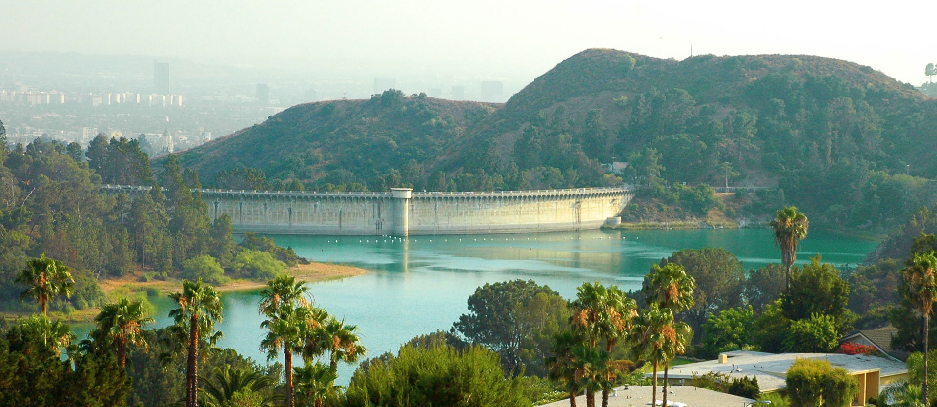 A view of Hollywood Reservoir and the back side of the Mulholla…
