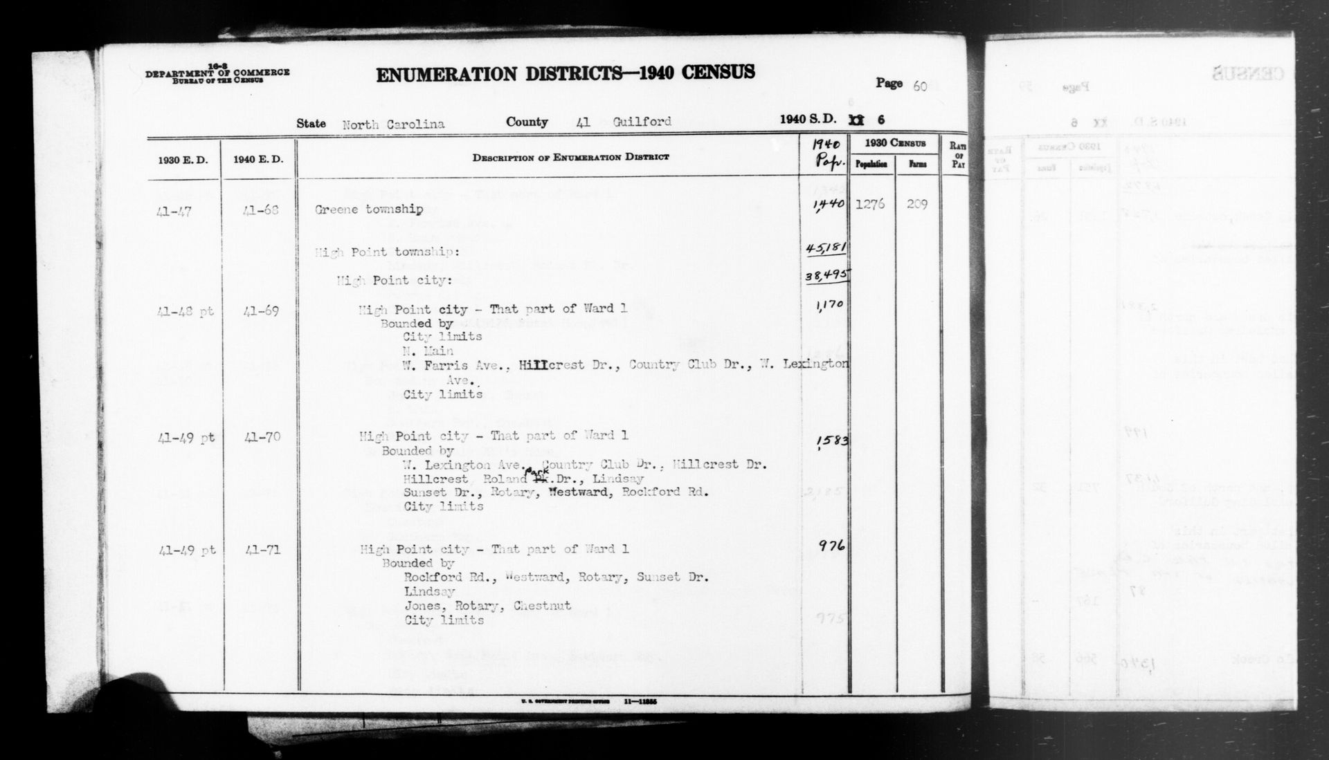 Scope and content:  This item lists Enumeration Districts for:
…