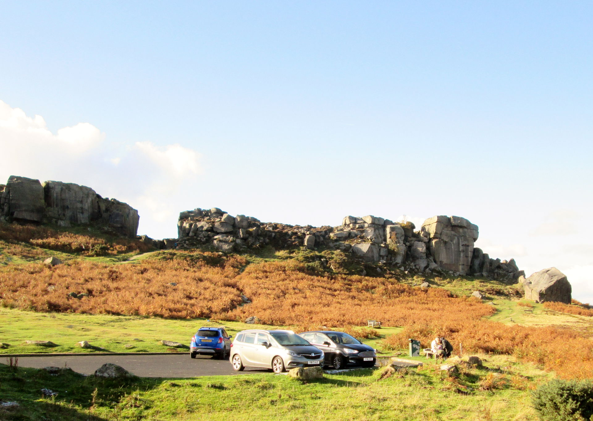 Cow  and  Calf  rocks  from  behind  cafe  building
