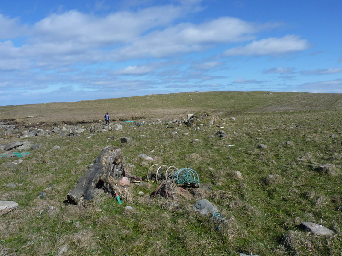 Storm debris behind the rocks of Rubha Mhànais