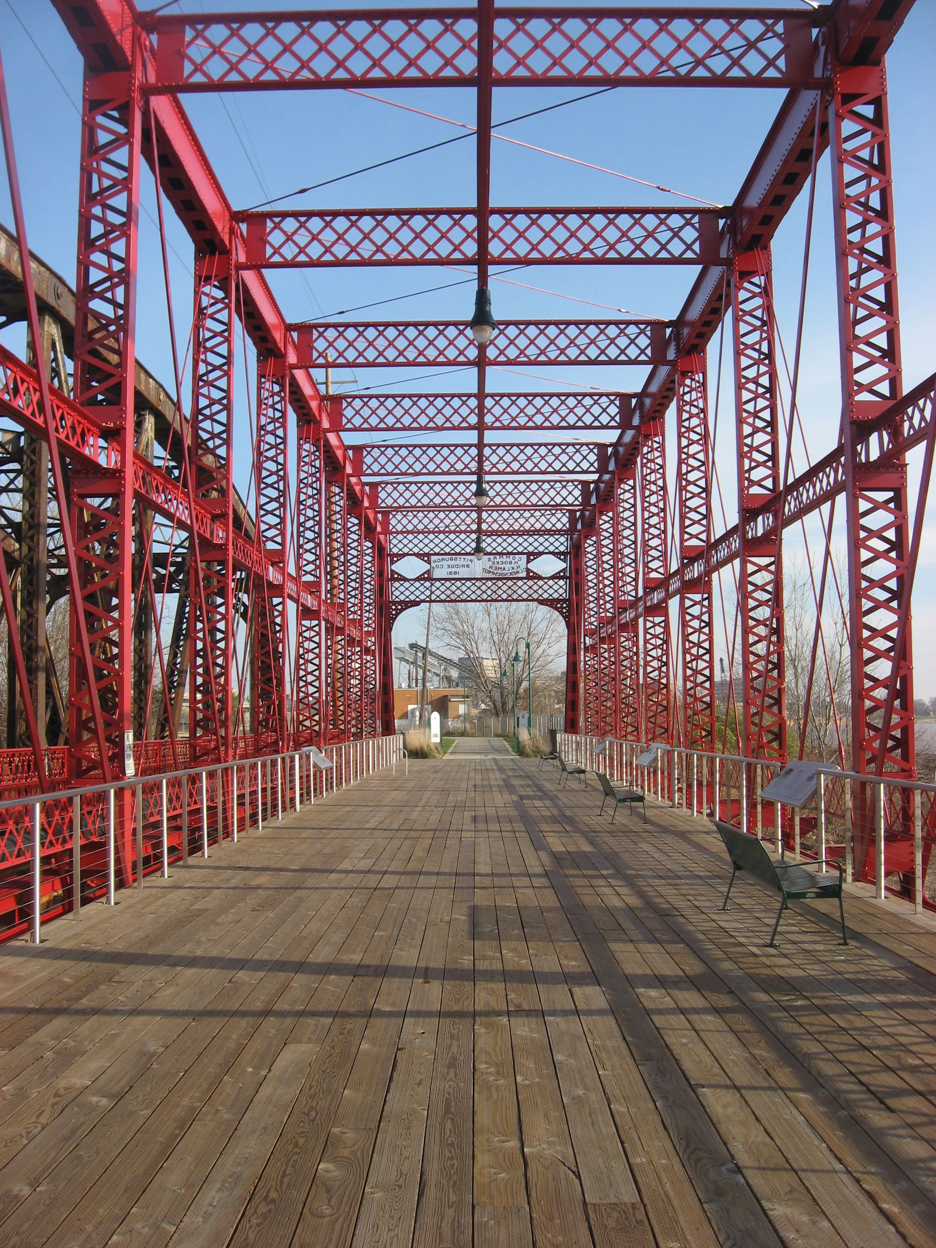 Looking eastward inside the Ohio Street Bridge, which formerly …