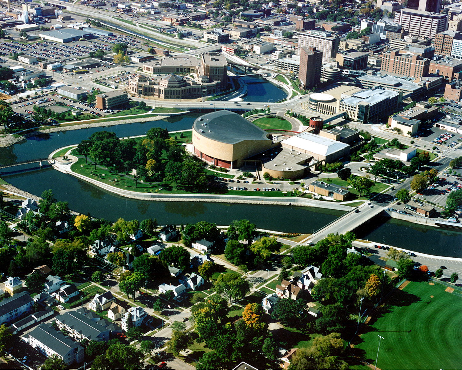 Aerial view of the city center of Rochester, Minnesota, USA. Th…