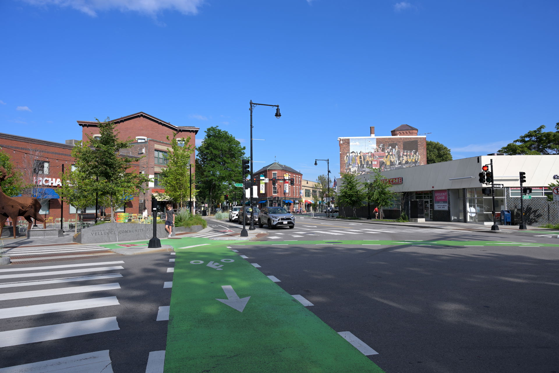 Inman Square, looking east down Cambridge Street