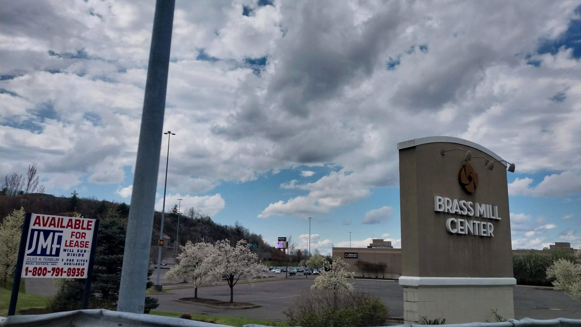 Sign of Brass Mill Center in Waterbury, CT, April 2024