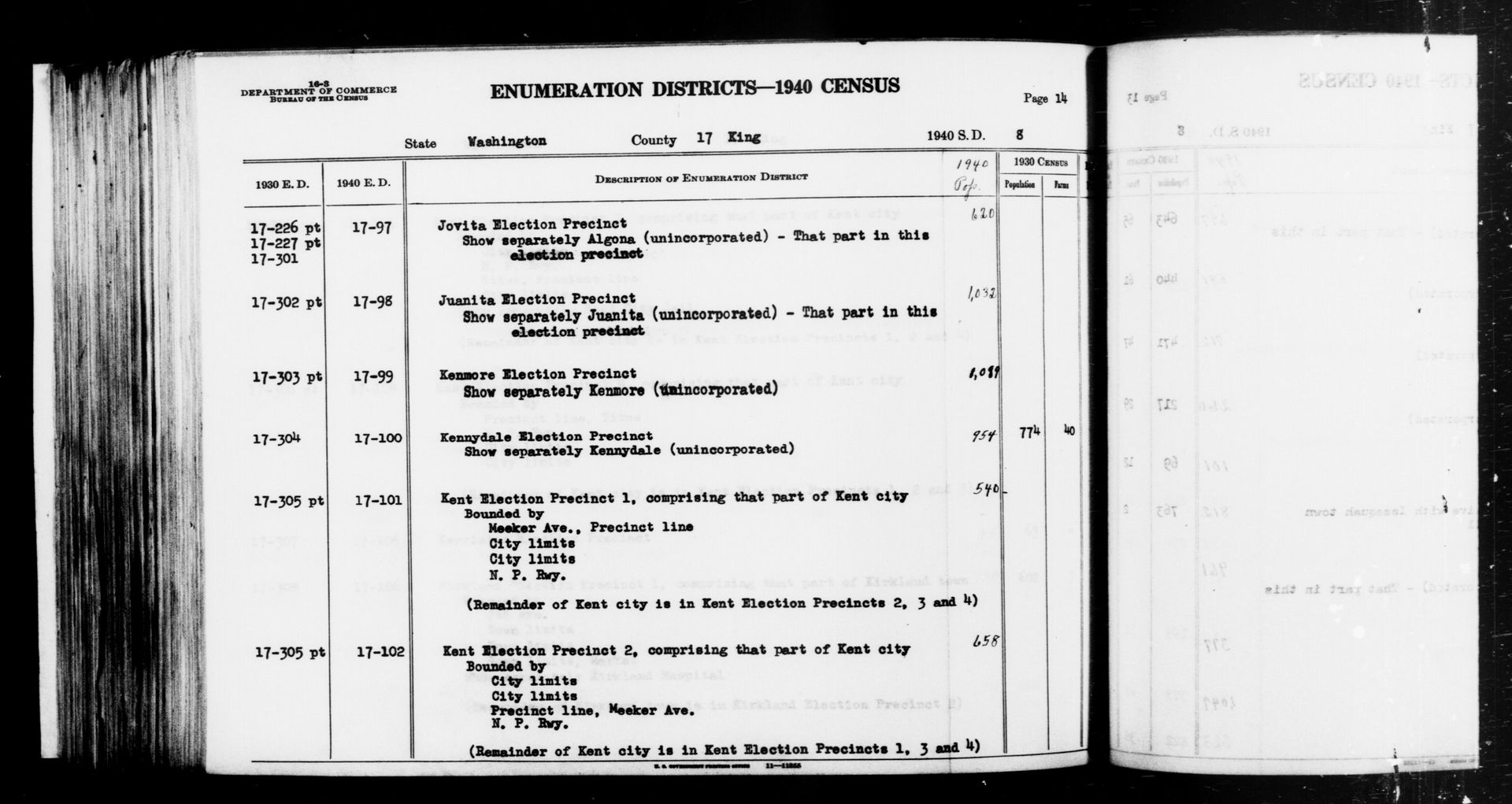 Scope and content:  This item lists Enumeration Districts for:
…