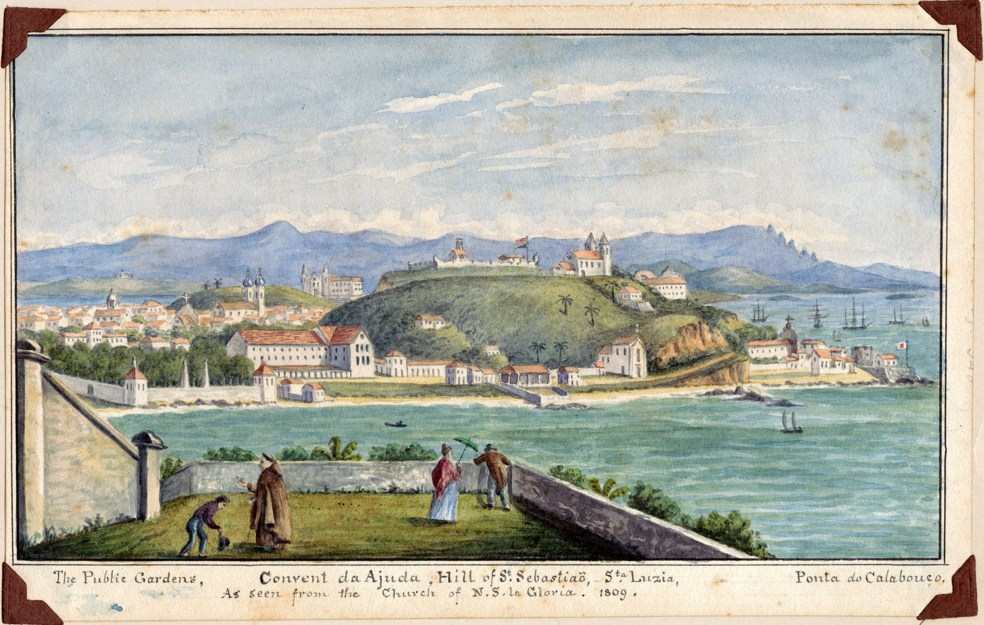 Aquarela de Richard Bate (1775-1856). Panorama do terraço da Ig…