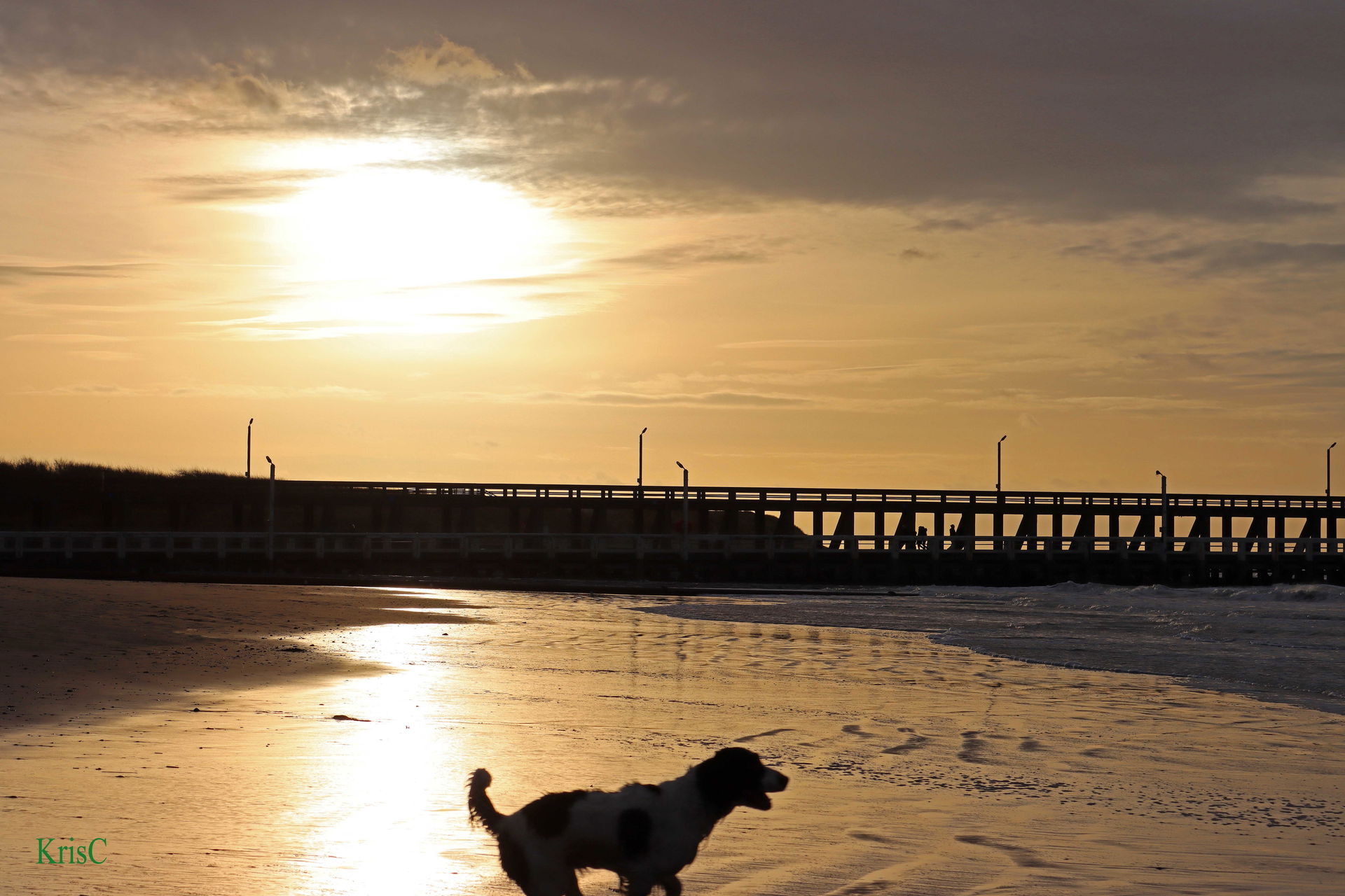 Ondergaande zon bij het strand van Blankenberge