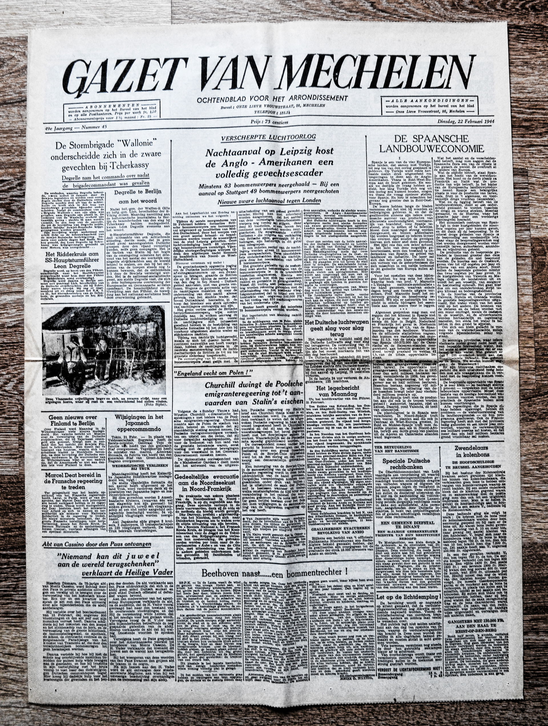 Front page of Flemish daily newspaper "Gazet Van Mechelen" 22 F…